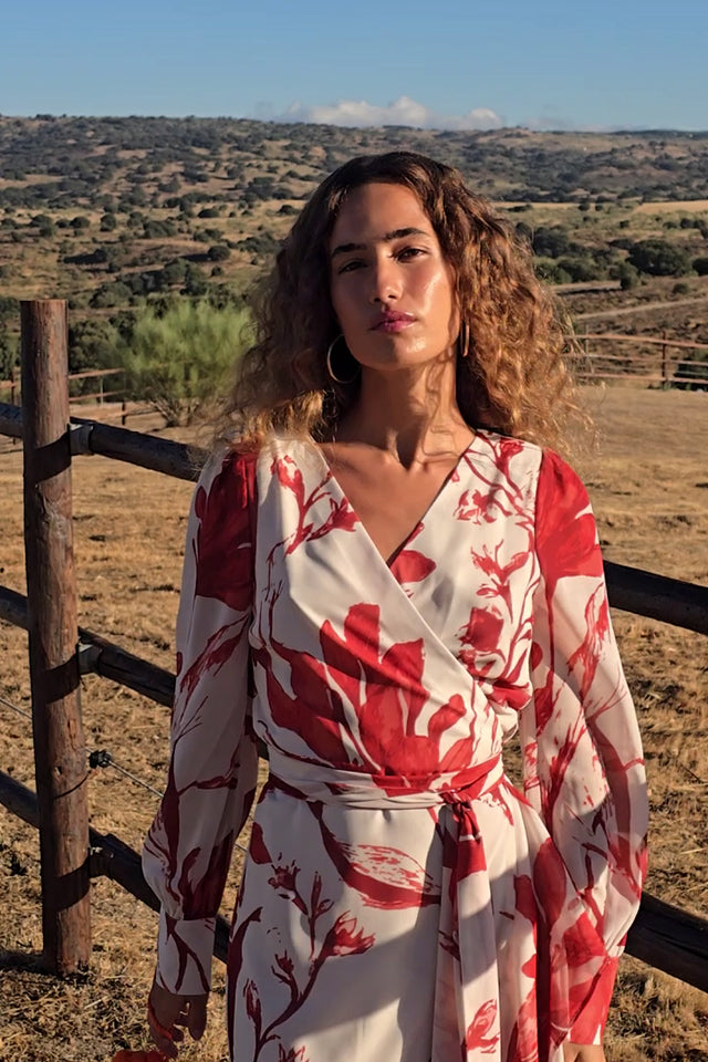 SEGRETO - Vestido wrap gasa maxi flores