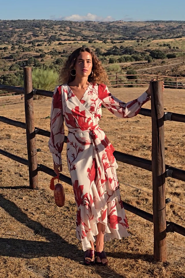 SEGRETO - Vestido wrap gasa maxi flores