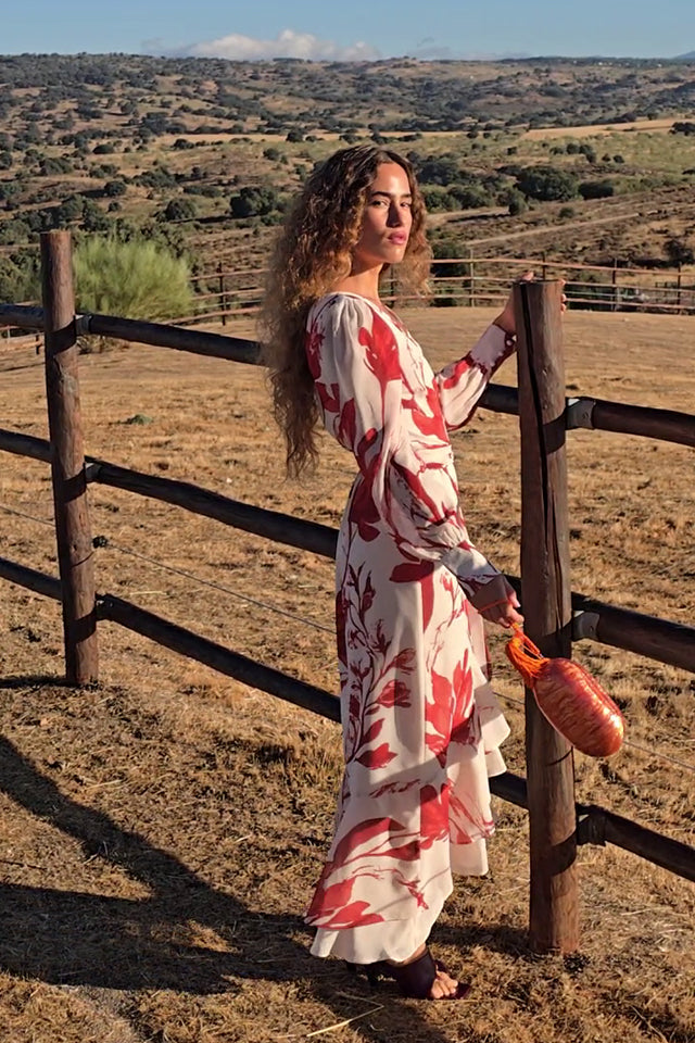SEGRETO - Vestido wrap gasa maxi flores