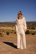 VITA WHITE PANT - Pantalón jacquard color crudo
