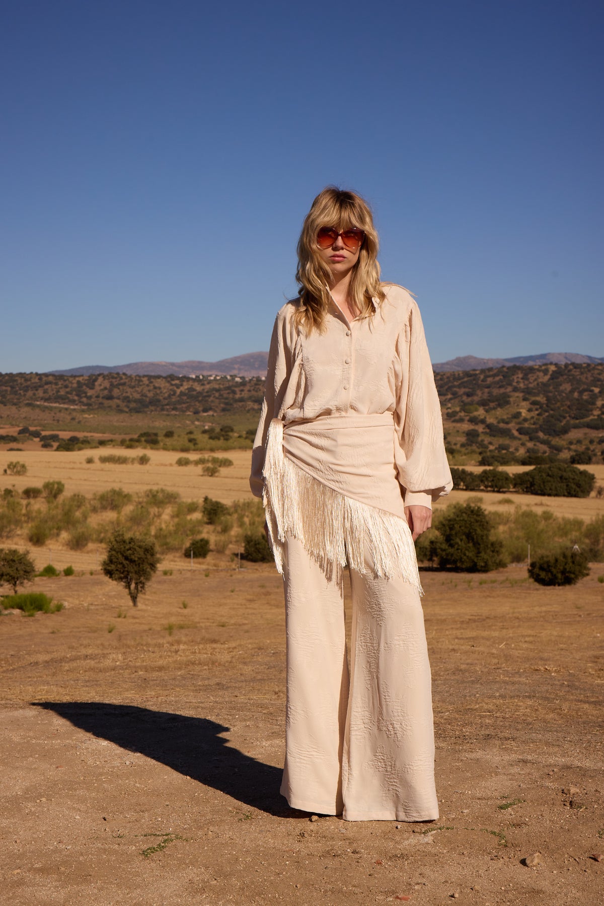 VITA WHITE PANT - Pantalón jacquard color crudo