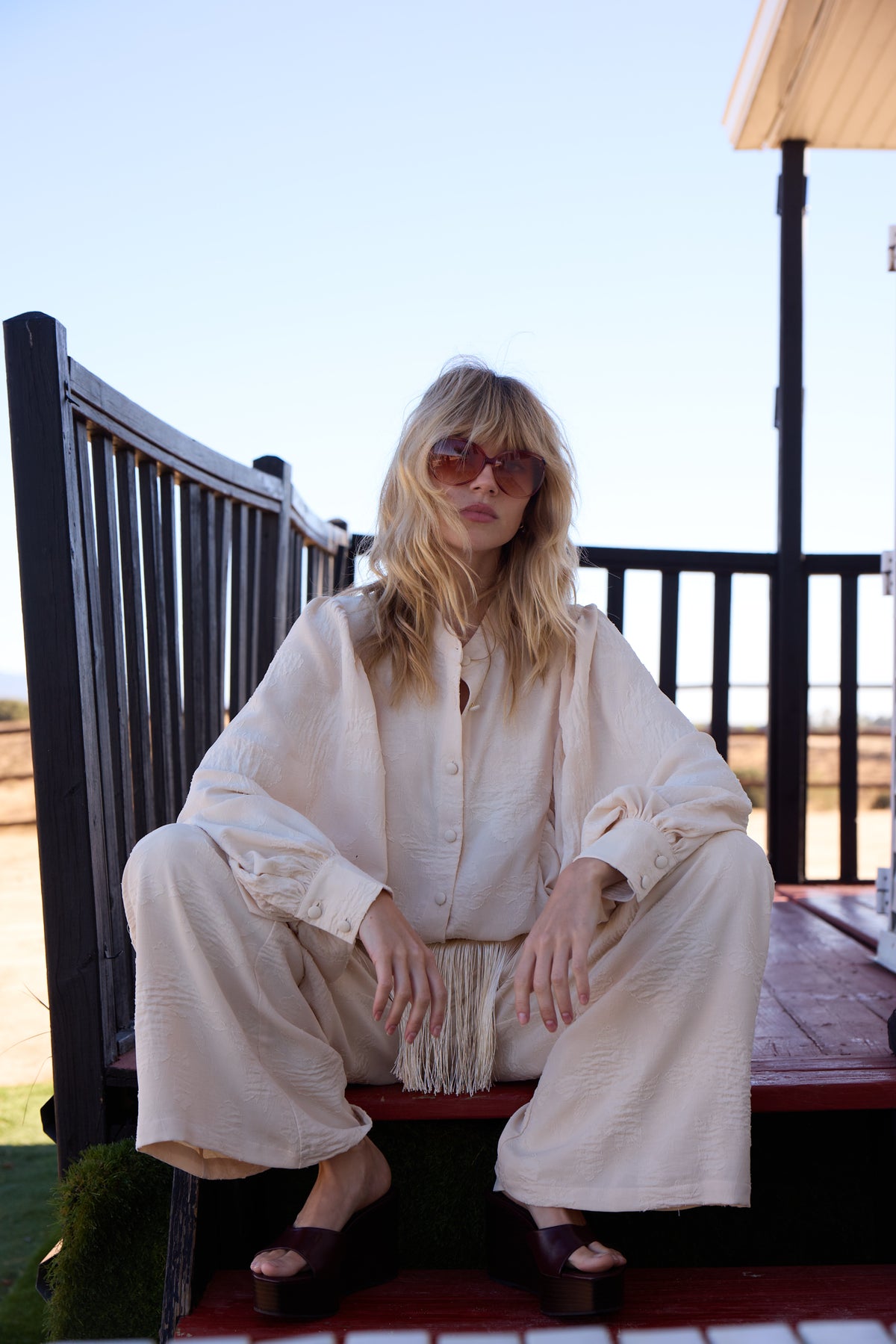 VITA WHITE PANT - Pantalón jacquard color crudo