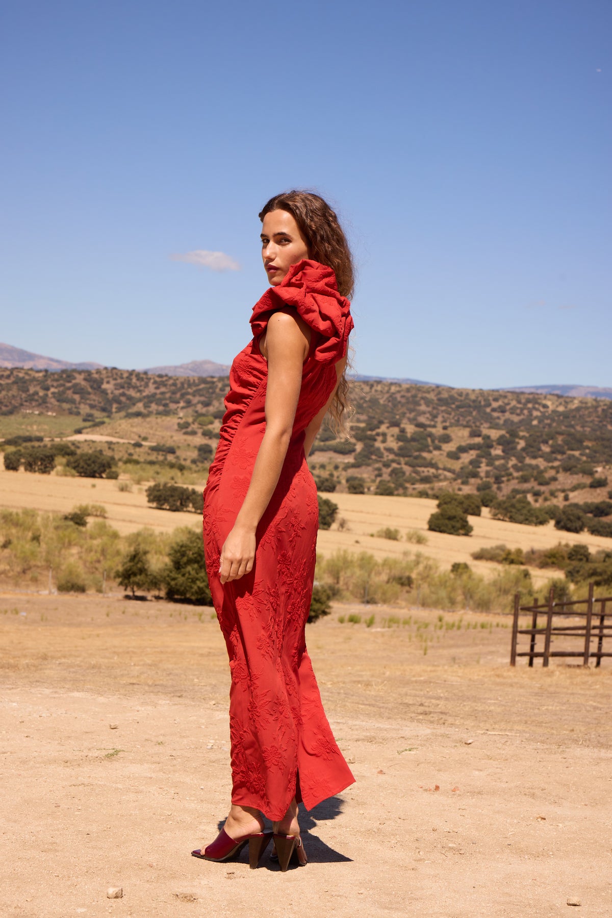 VALENTINA ORANGE - Vestido asimétrico jacquard detalle hombro