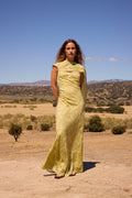 FORTUNA GREEN - Vestido organza floral capa incorporada