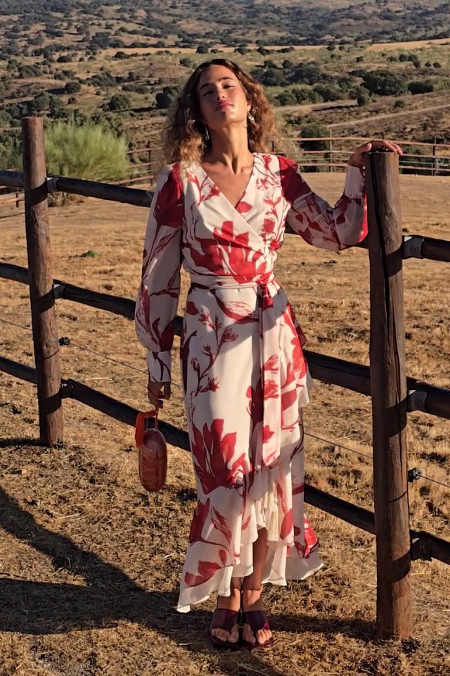 SEGRETO - Vestido wrap gasa maxi flores