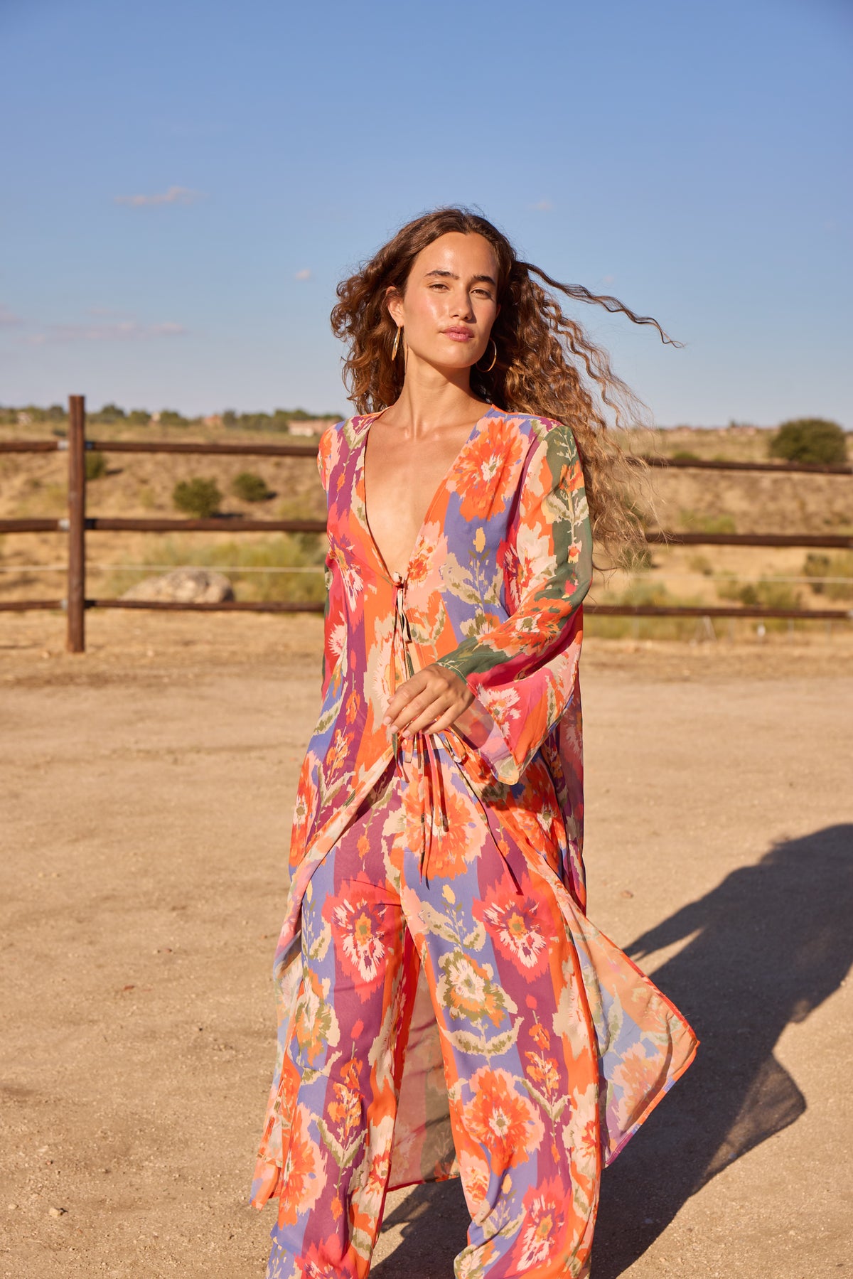 FESTA KAFTAN - Kaftán estampado rayas flores ikat