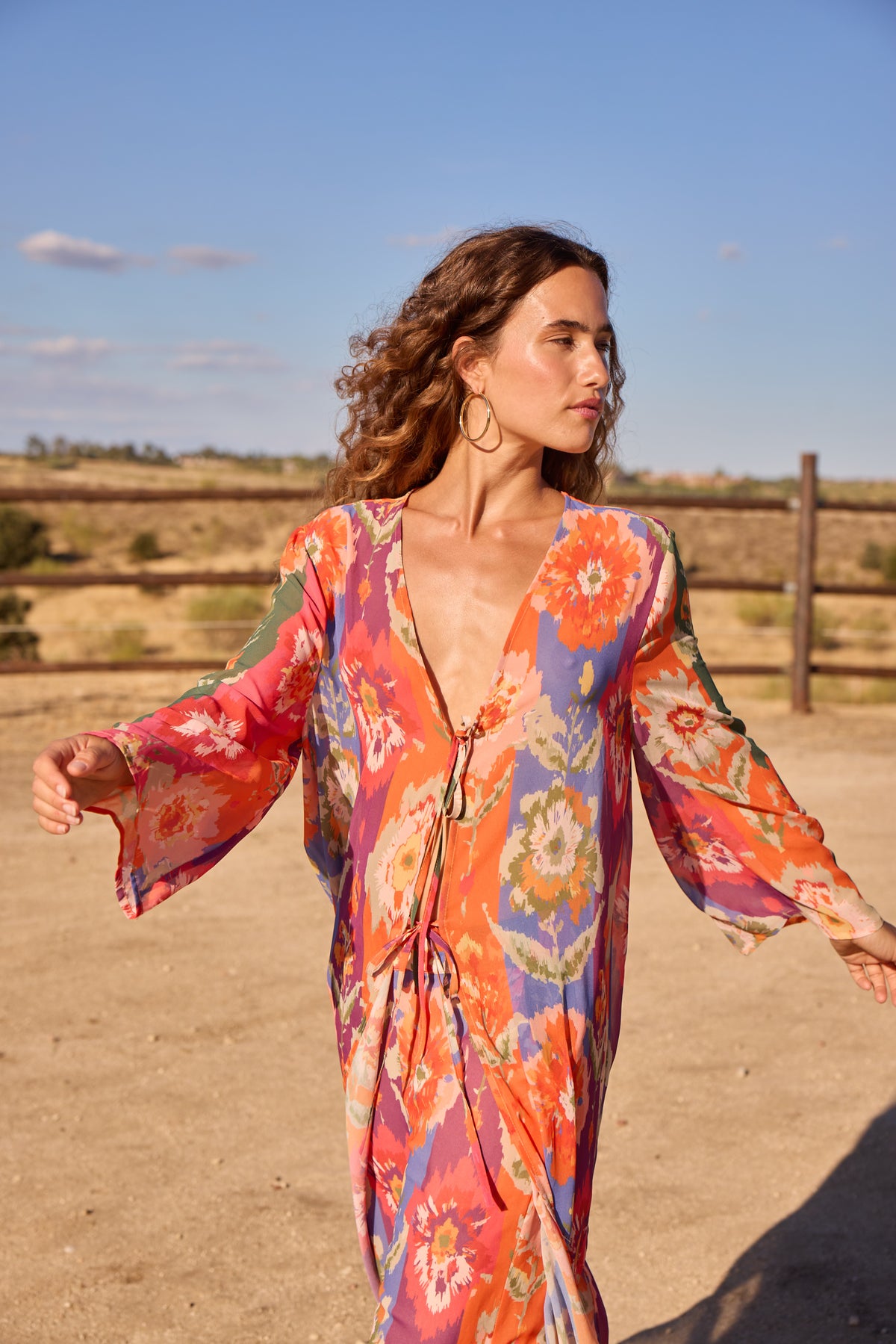 FESTA KAFTAN - Kaftán estampado rayas flores ikat