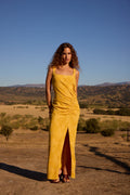 ALLEGRA YELLOW - Vestido jacquard amarillo escote cuadrado