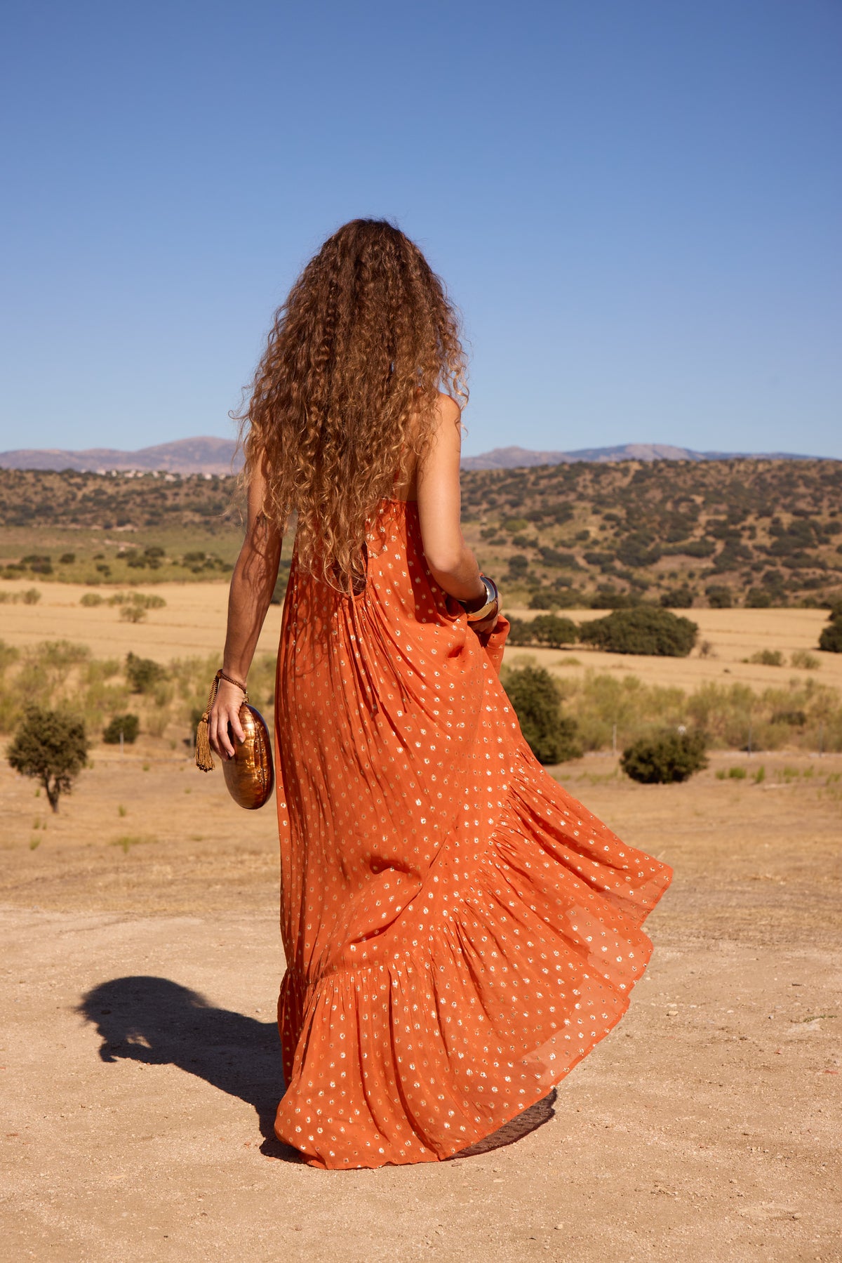 SONORA - Vestido largo lurex naranja