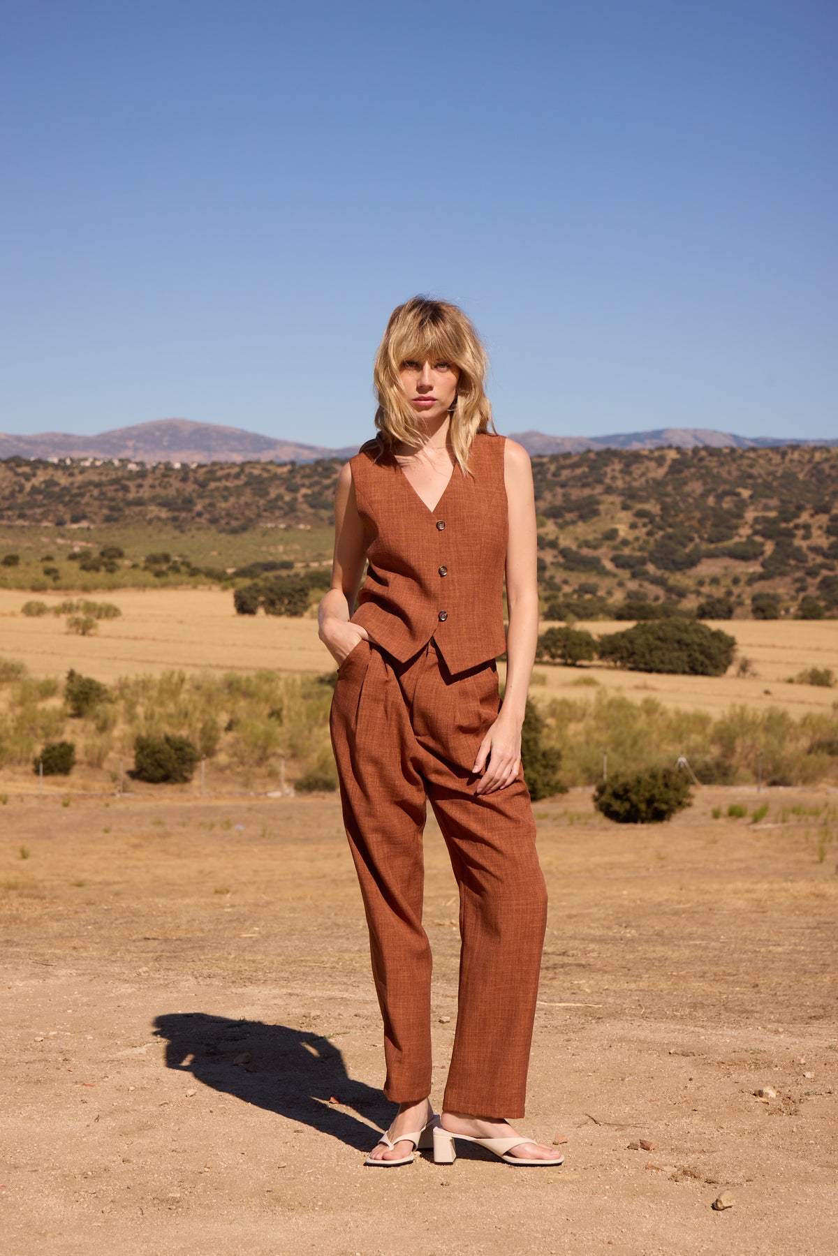 GAIA VEST - Chaleco traje efecto lino