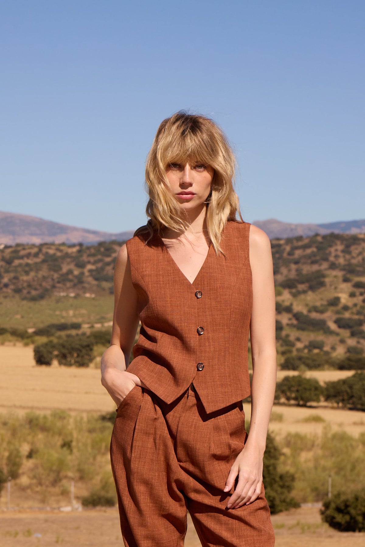 GAIA VEST - Chaleco traje efecto lino