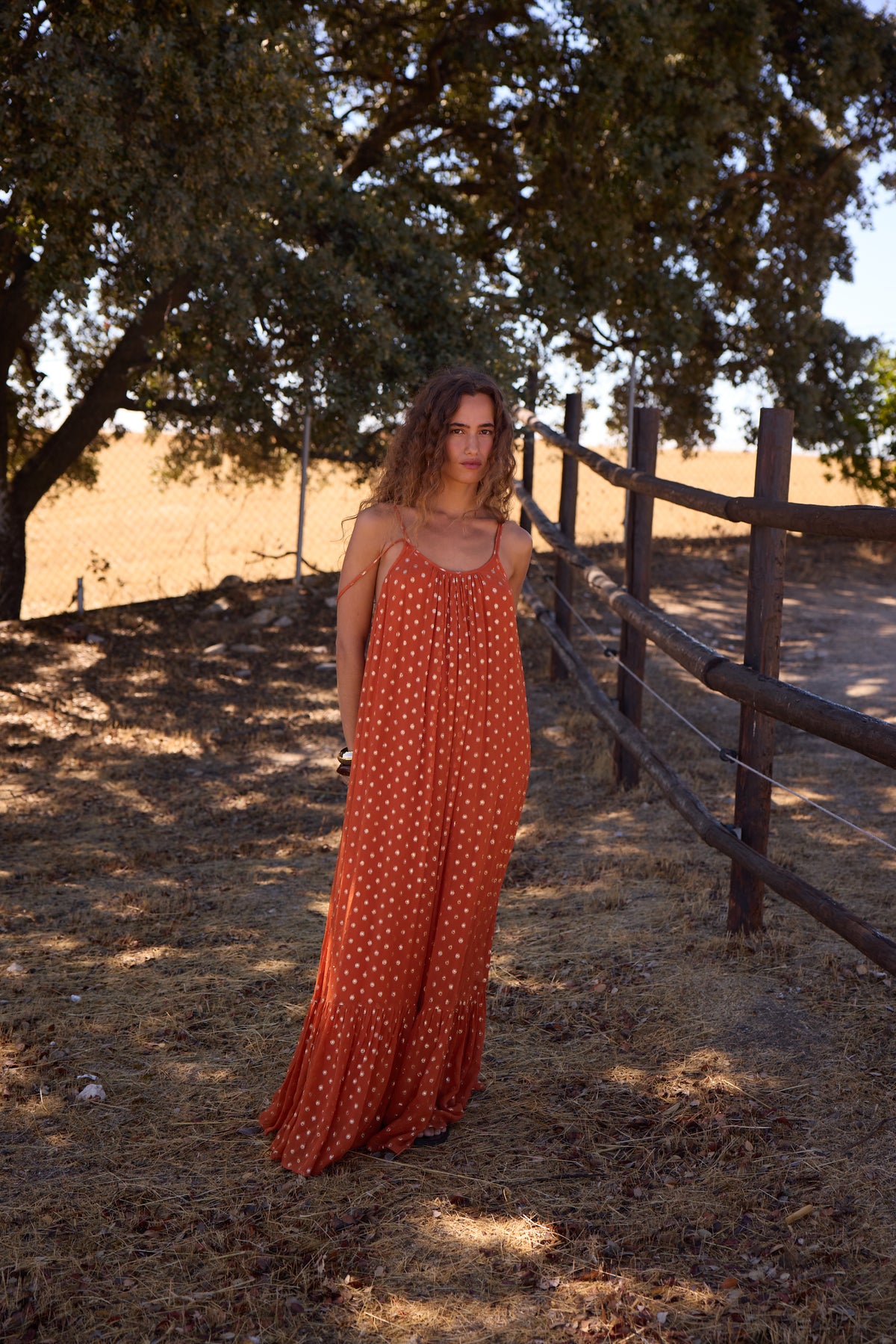 SONORA - Vestido largo lurex naranja