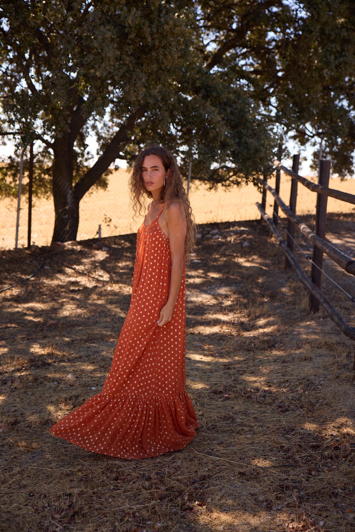 SONORA - Vestido largo lurex naranja