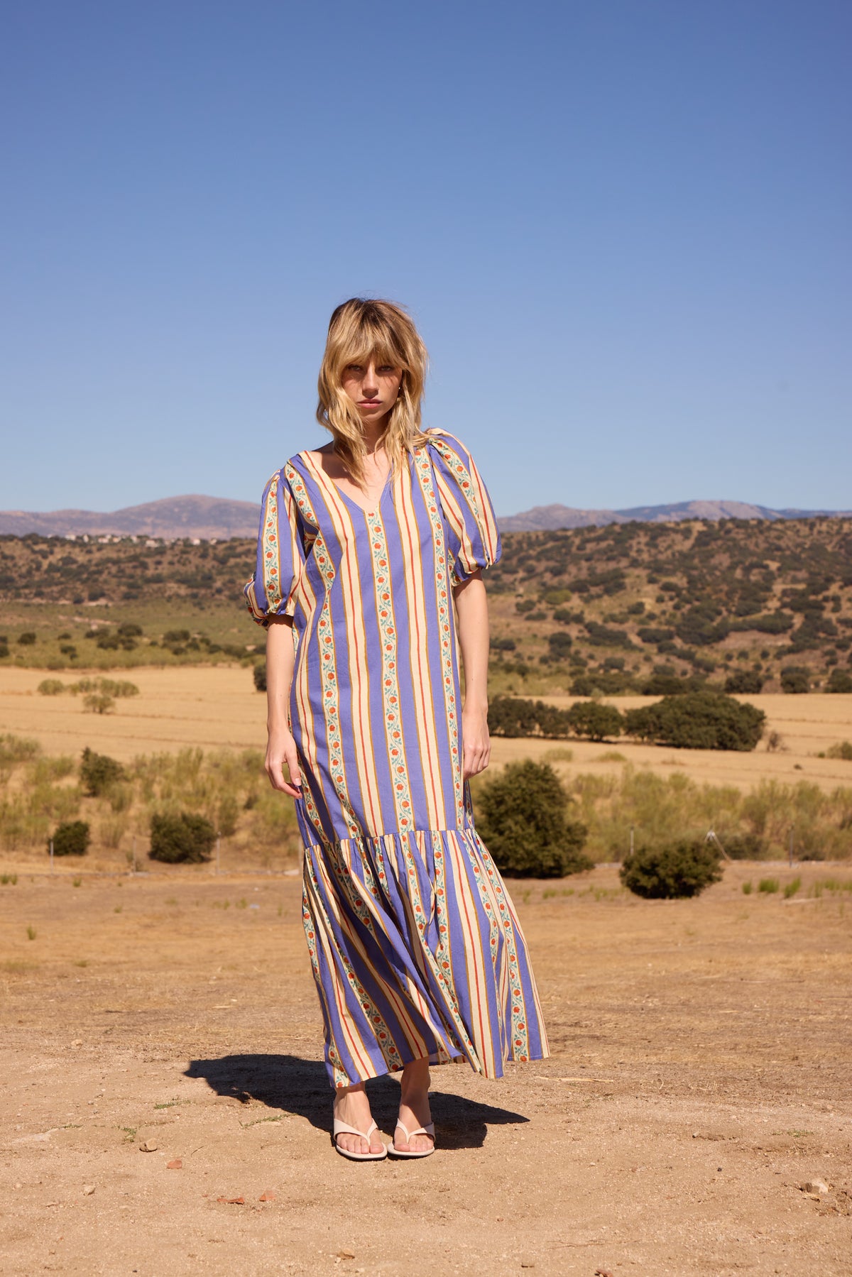 DOLCE BLUE - Vestido print rayas floral