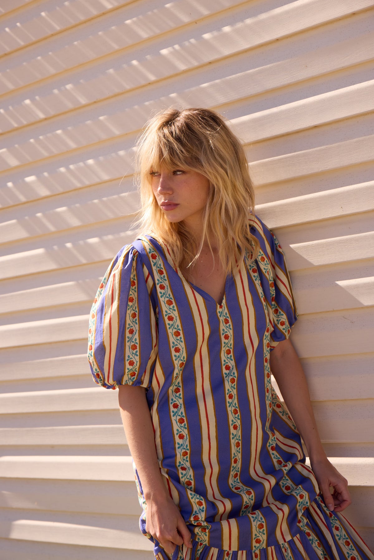 DOLCE BLUE - Vestido print rayas floral