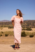 DONATELLA PINK - Vestido manga farol damasco rosa palo
