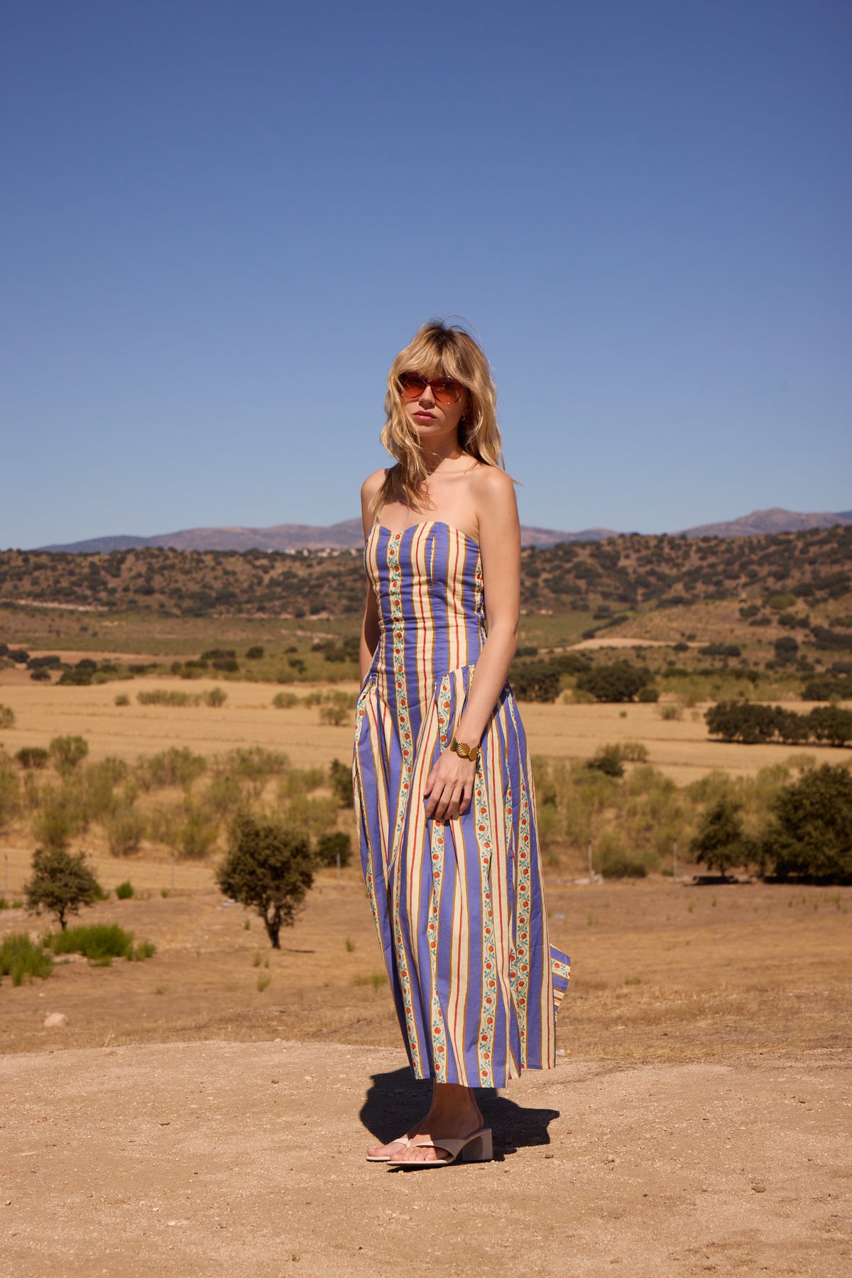 CAPRICE - Vestido midi print floral rayas