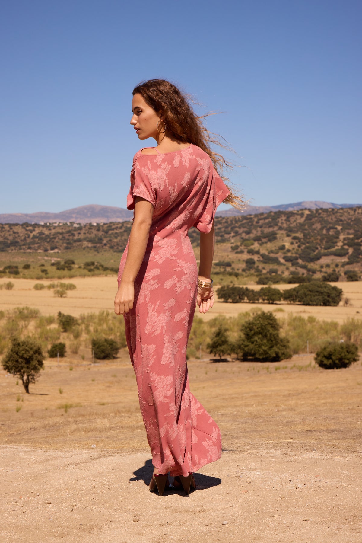 FABRIZIA PINK - Vestido asimétrico mangas jacquard rosas