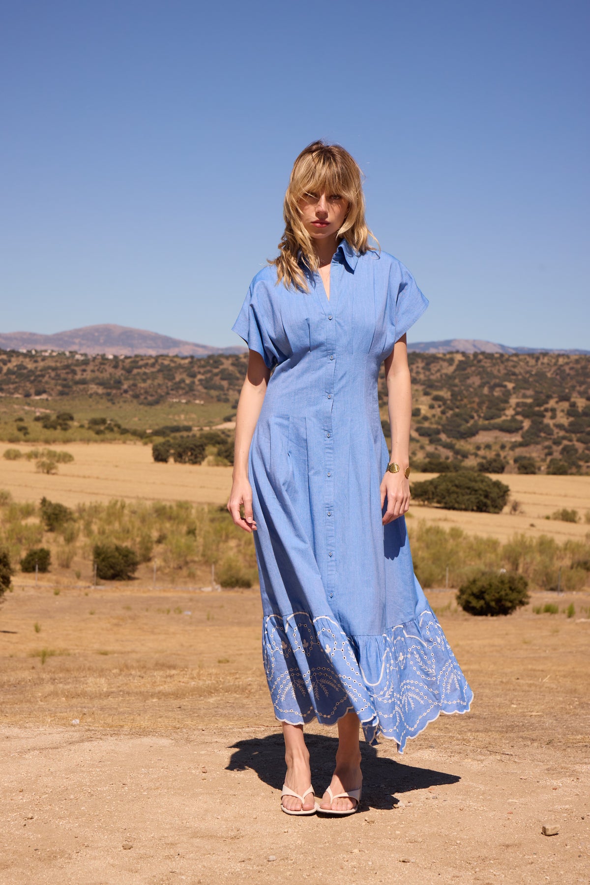 CANZONE - Vestido camisero denim bordado