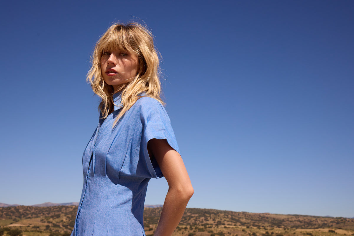 CANZONE - Vestido camisero denim bordado
