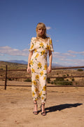 NICOLETTA - Vestido midi manga abullonada tejido arrugado floral