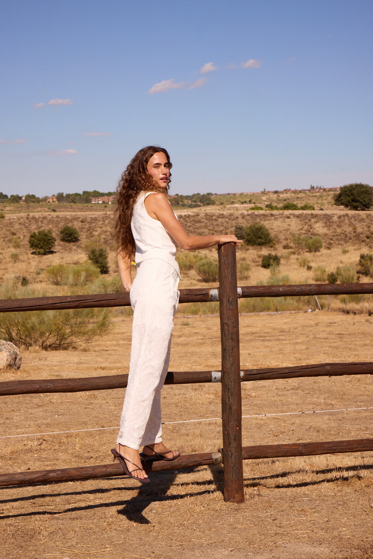 PAOLA PANT - Pantalón traje blanco textura fantasía