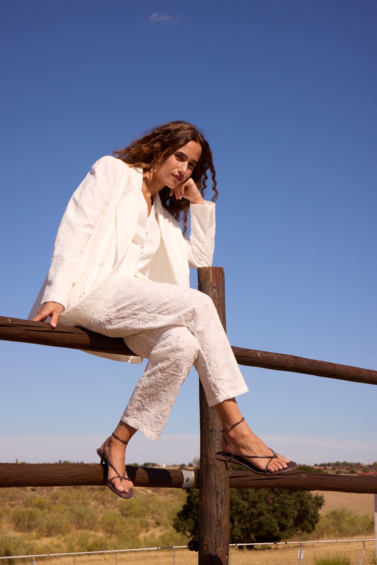 PAOLA PANT - Pantalón traje blanco textura fantasía