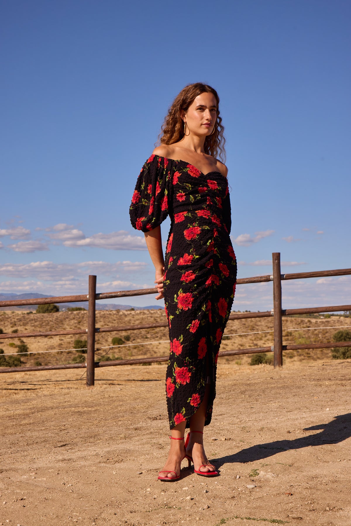FEDERICA - Vestido midi drapeado tejido arrugado floral