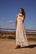 LORETTA WHITE - Vestido midi encaje floral blanco