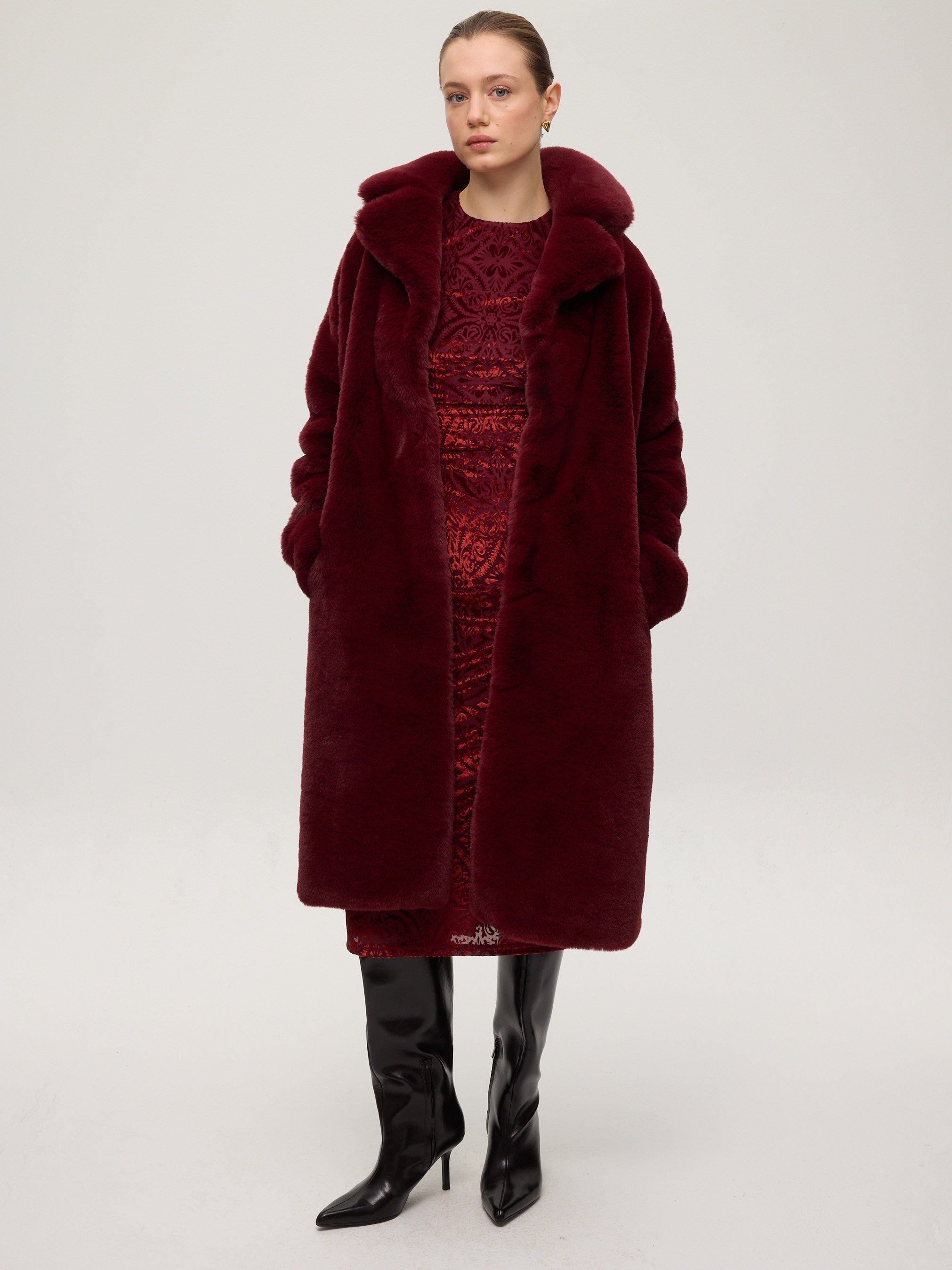 GLOBE BURGUNDY - Abrigo faux fur burgundy