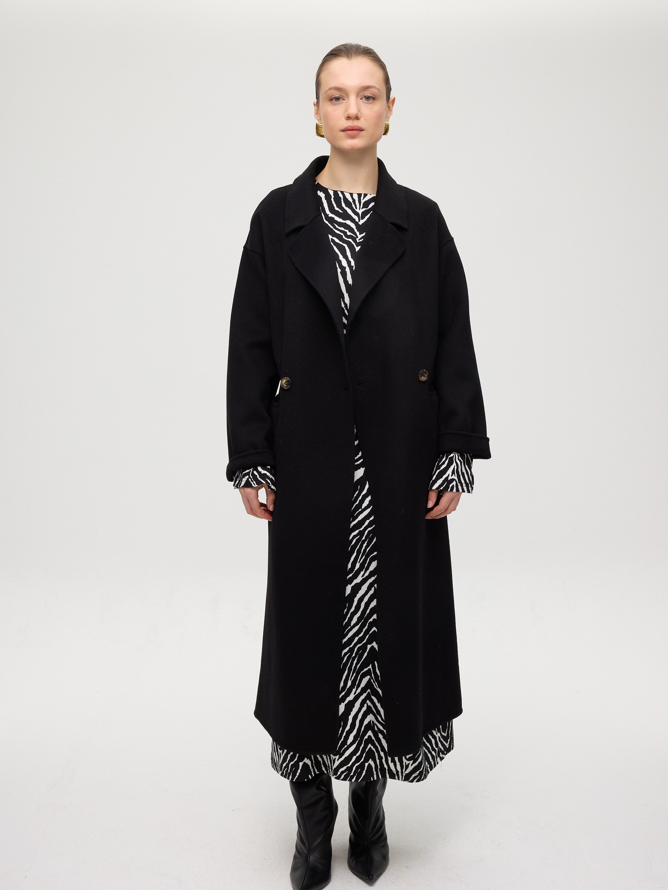 METRO BLACK - Abrigo largo sastrero paño negro