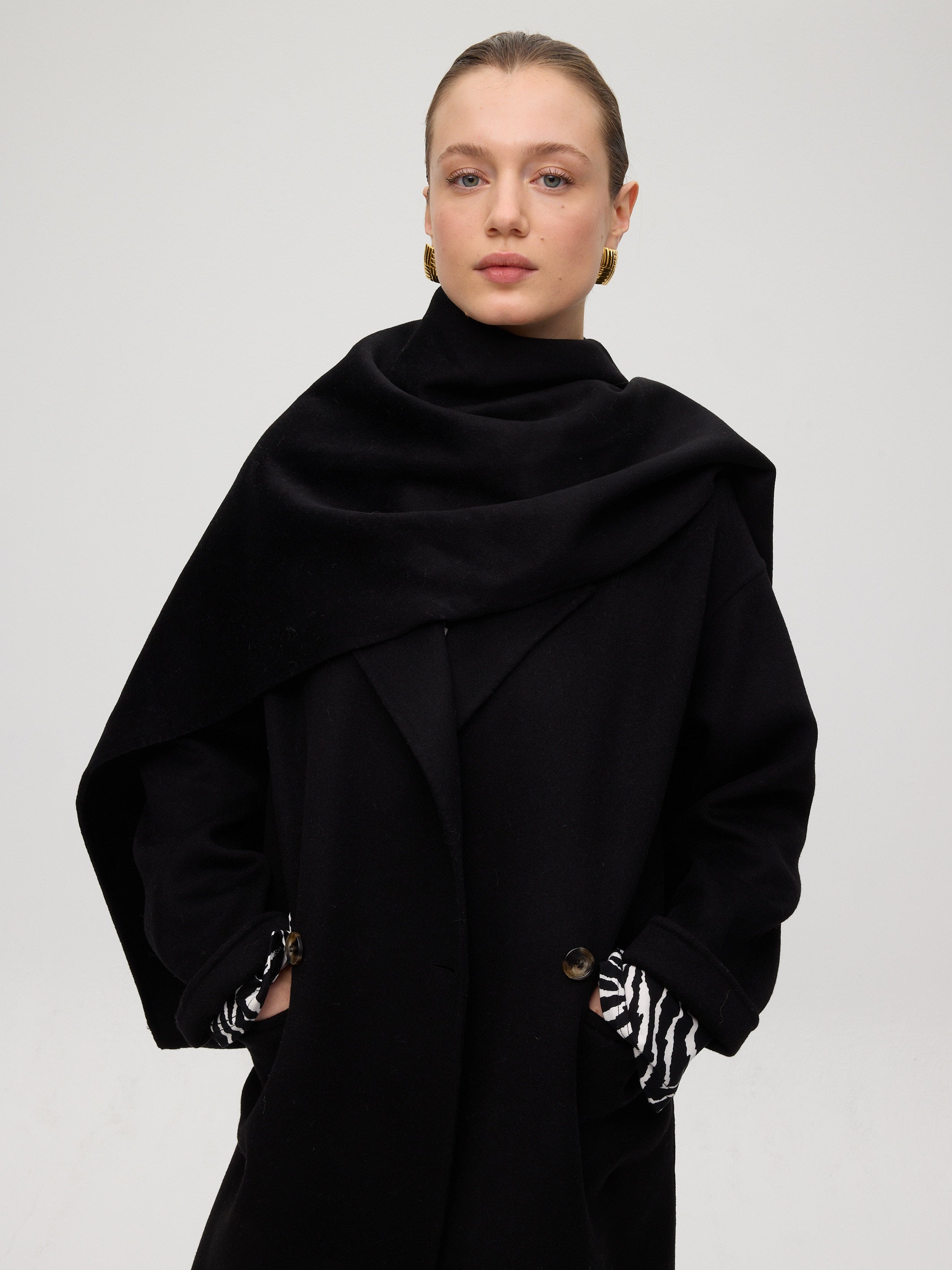 METRO BLACK - Abrigo largo sastrero paño negro