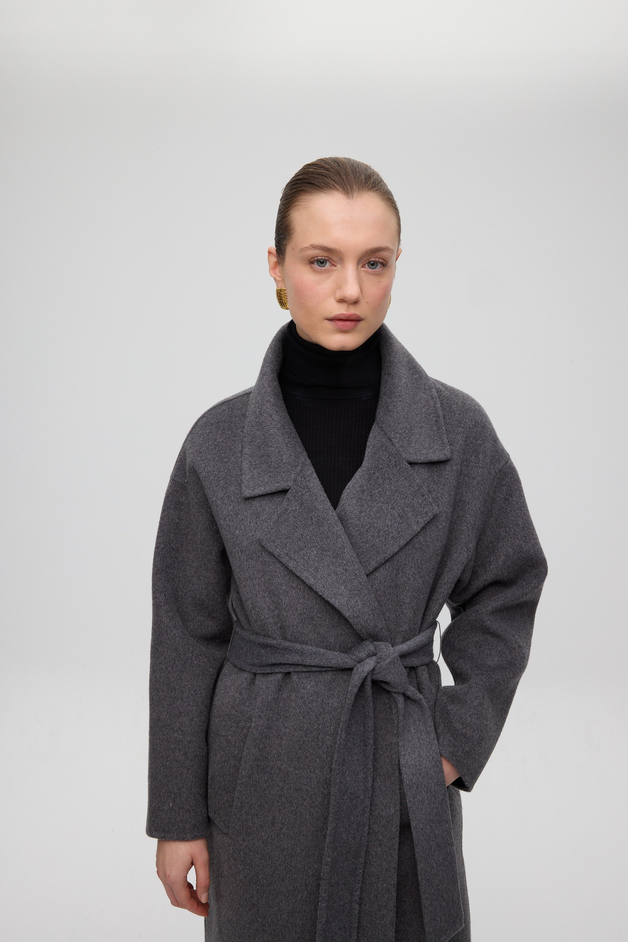 ART GREY - Abrigo lana paño gris