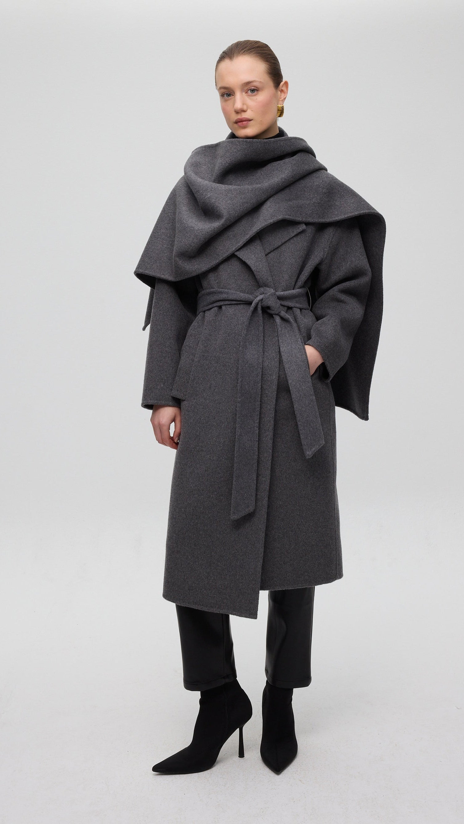 ART GREY - Abrigo lana paño gris