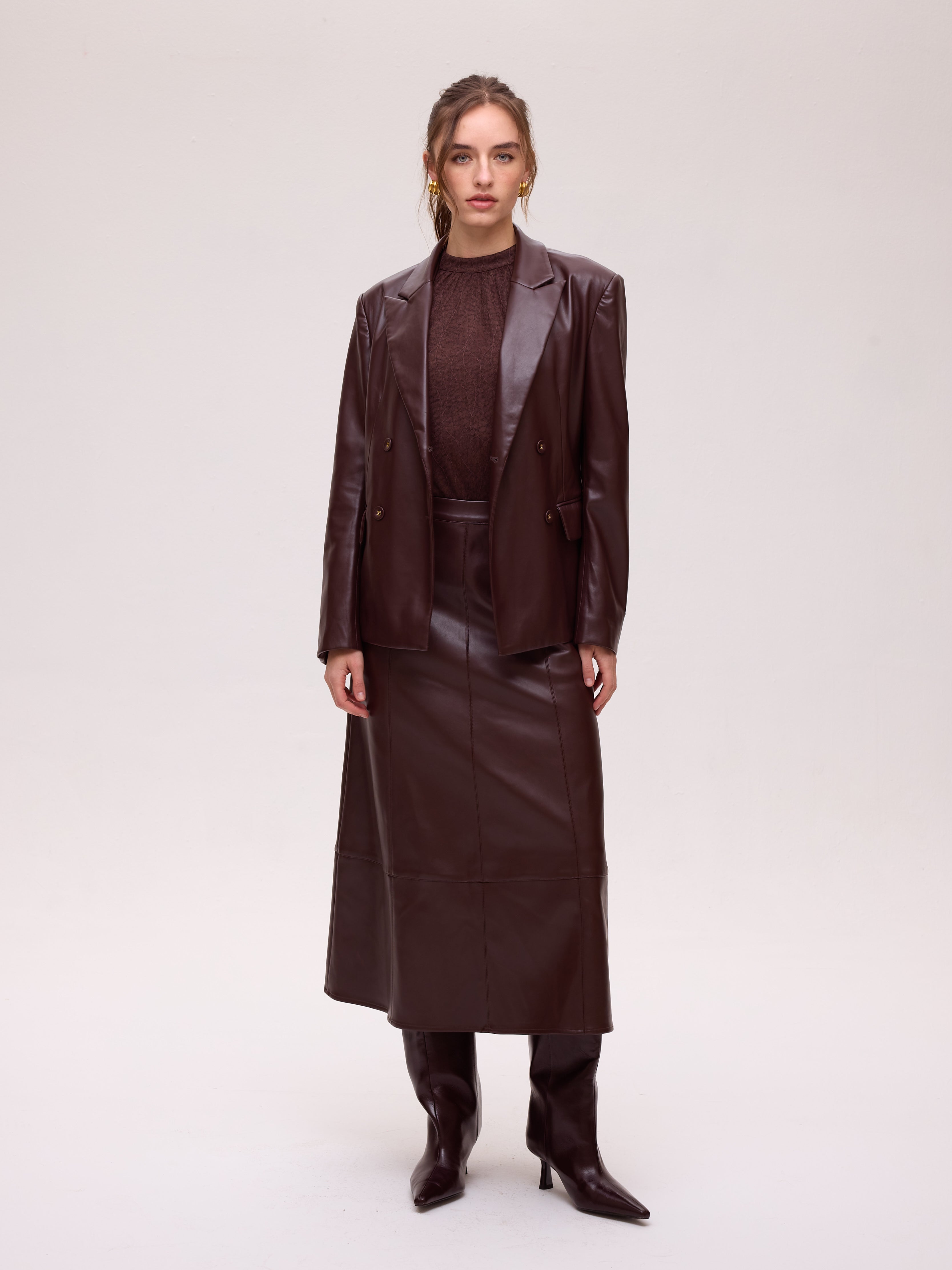 FOG GRANA - Falda midi polipiel granate