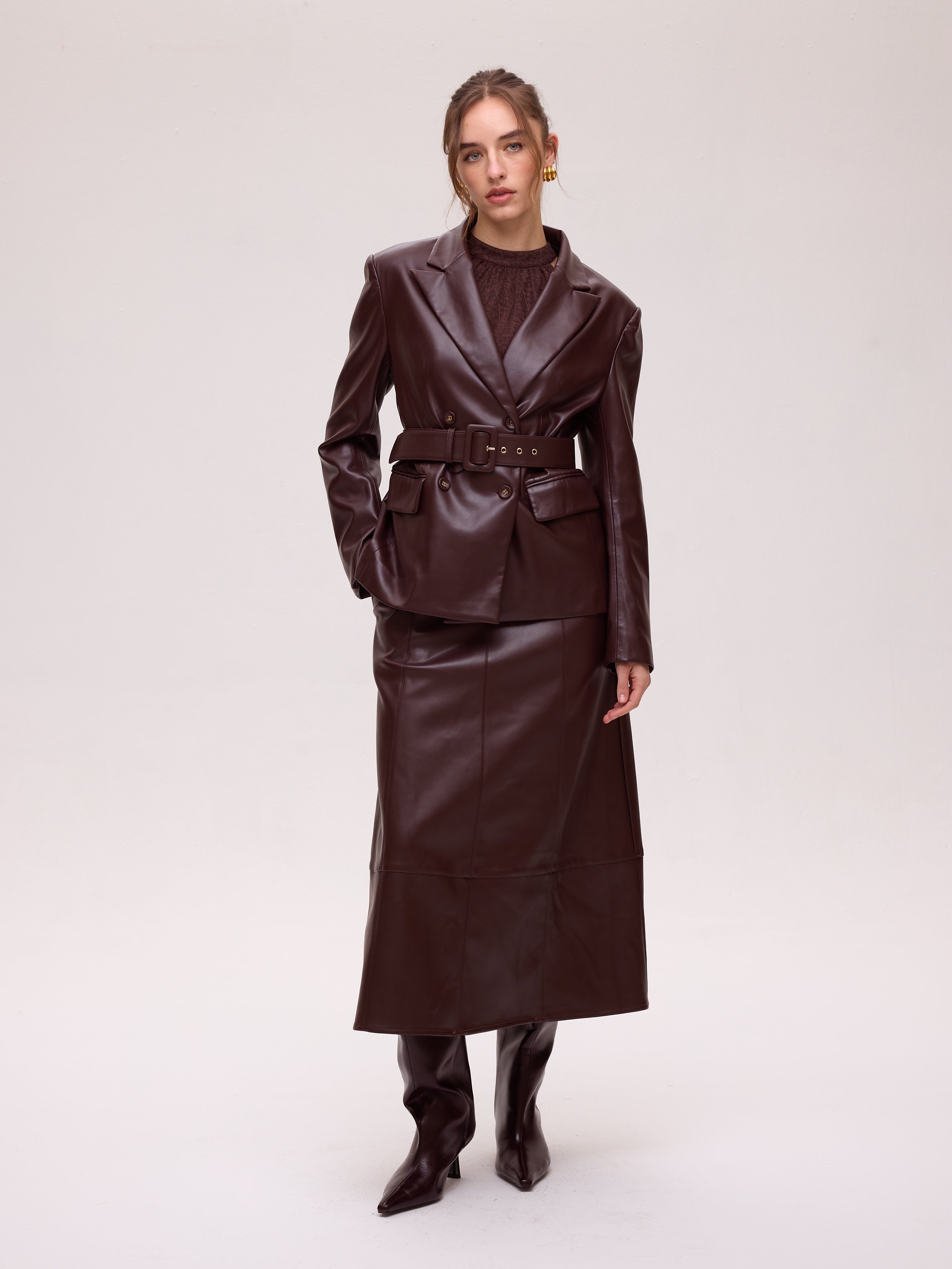 FOG GRANA - Falda midi polipiel granate