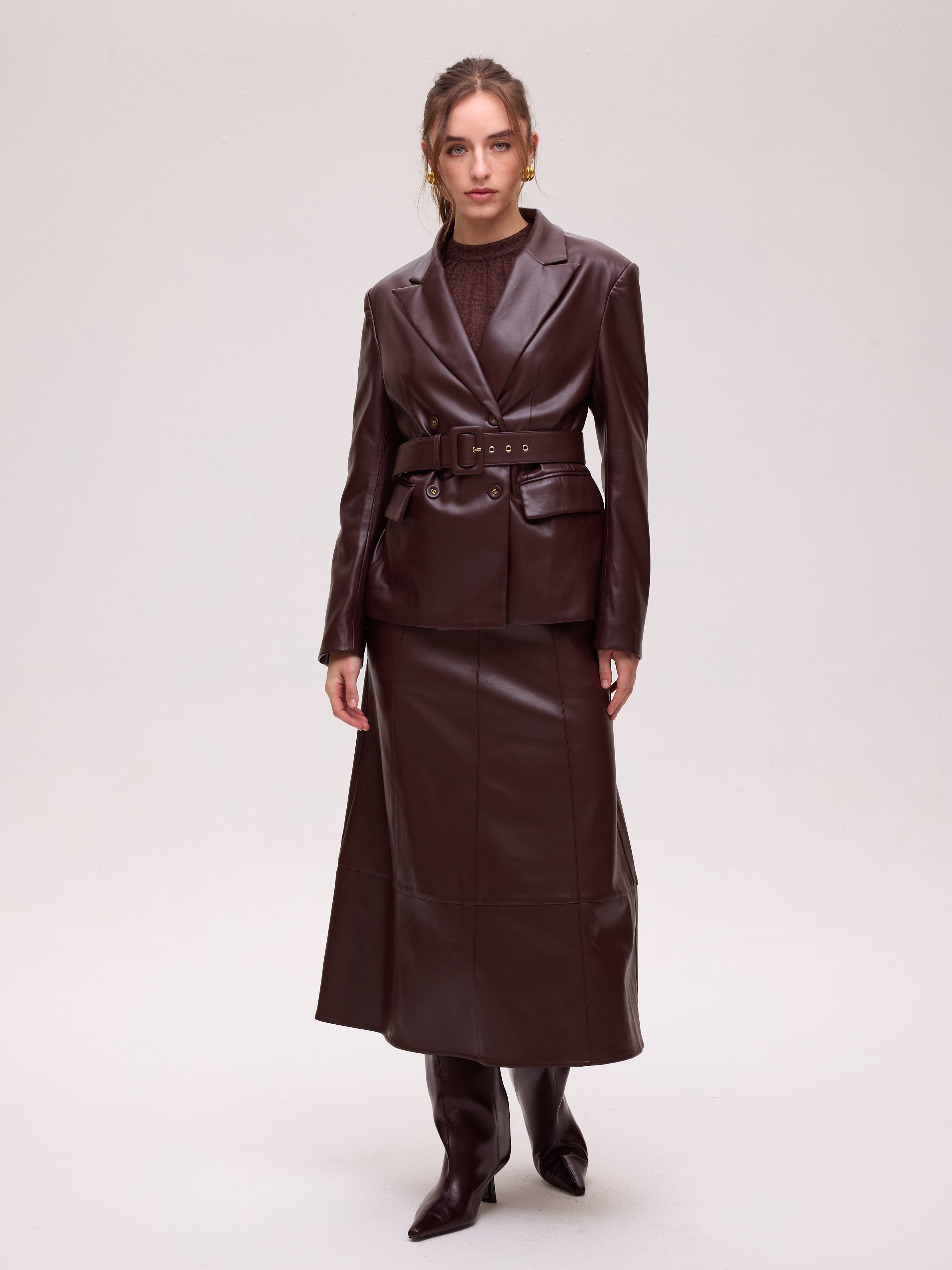 FOG GRANA - Falda midi polipiel granate