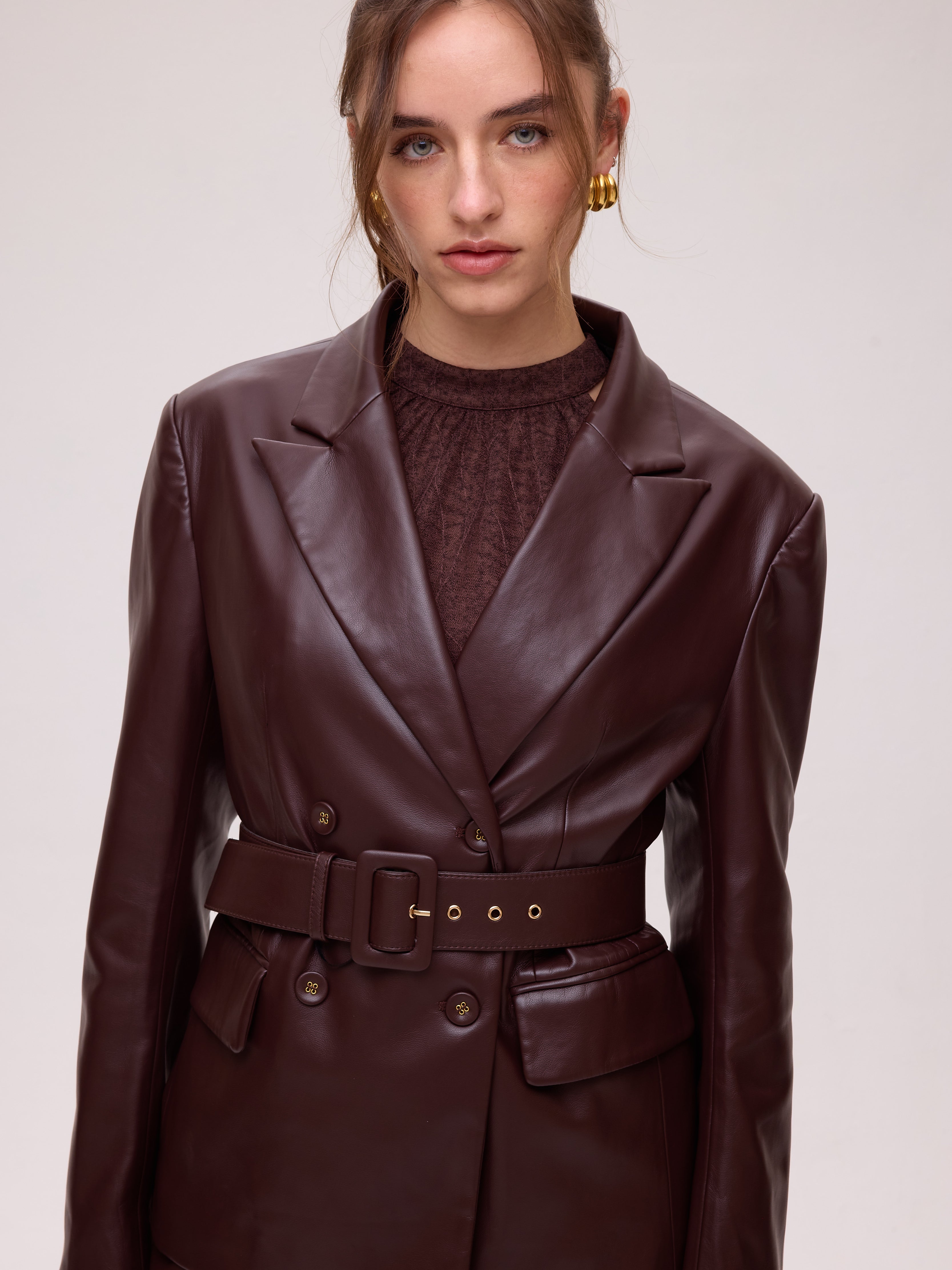 FOG GRANA - Falda midi polipiel granate