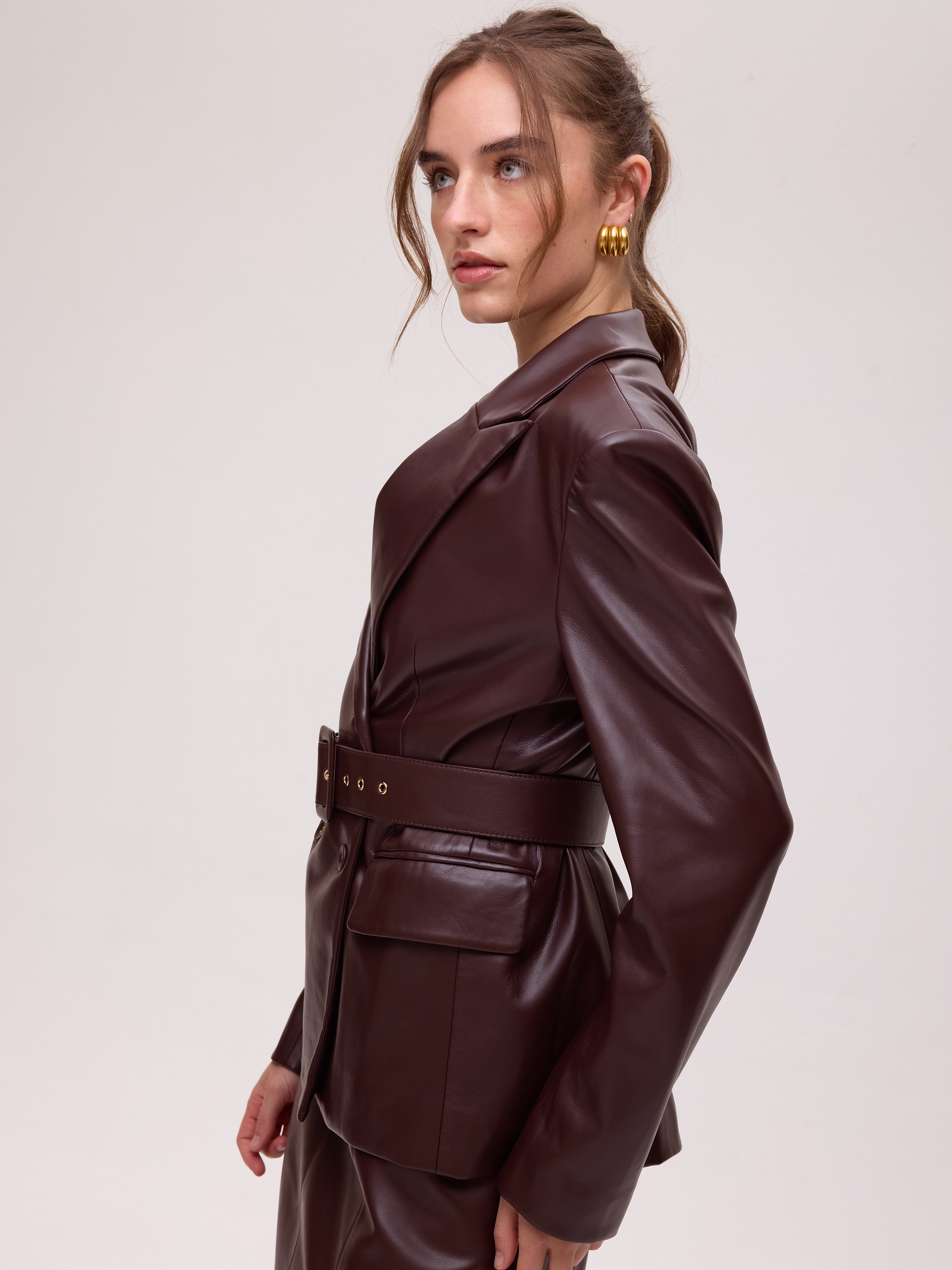 FOG GRANA - Falda midi polipiel granate