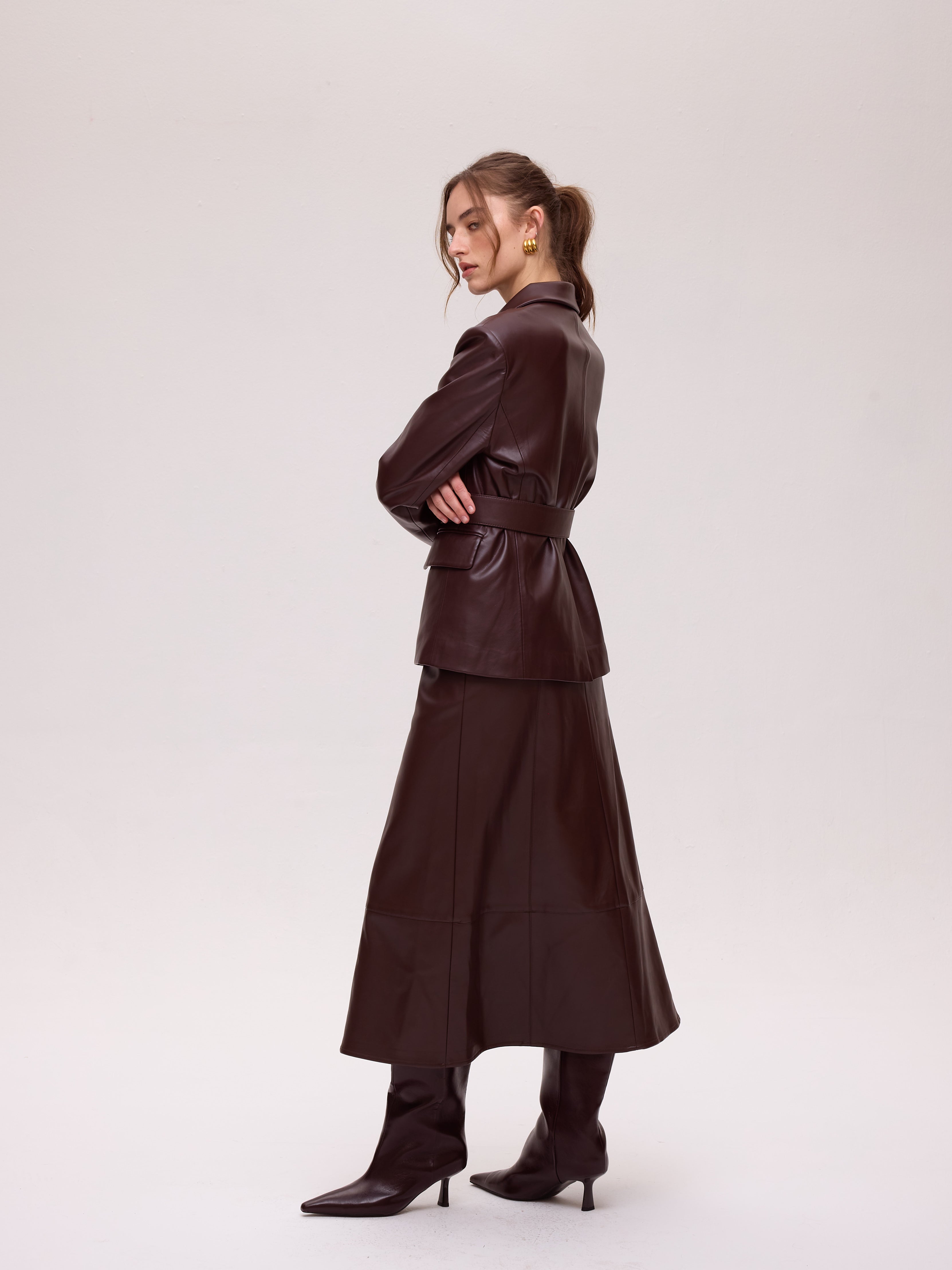 FOG GRANA - Falda midi polipiel granate