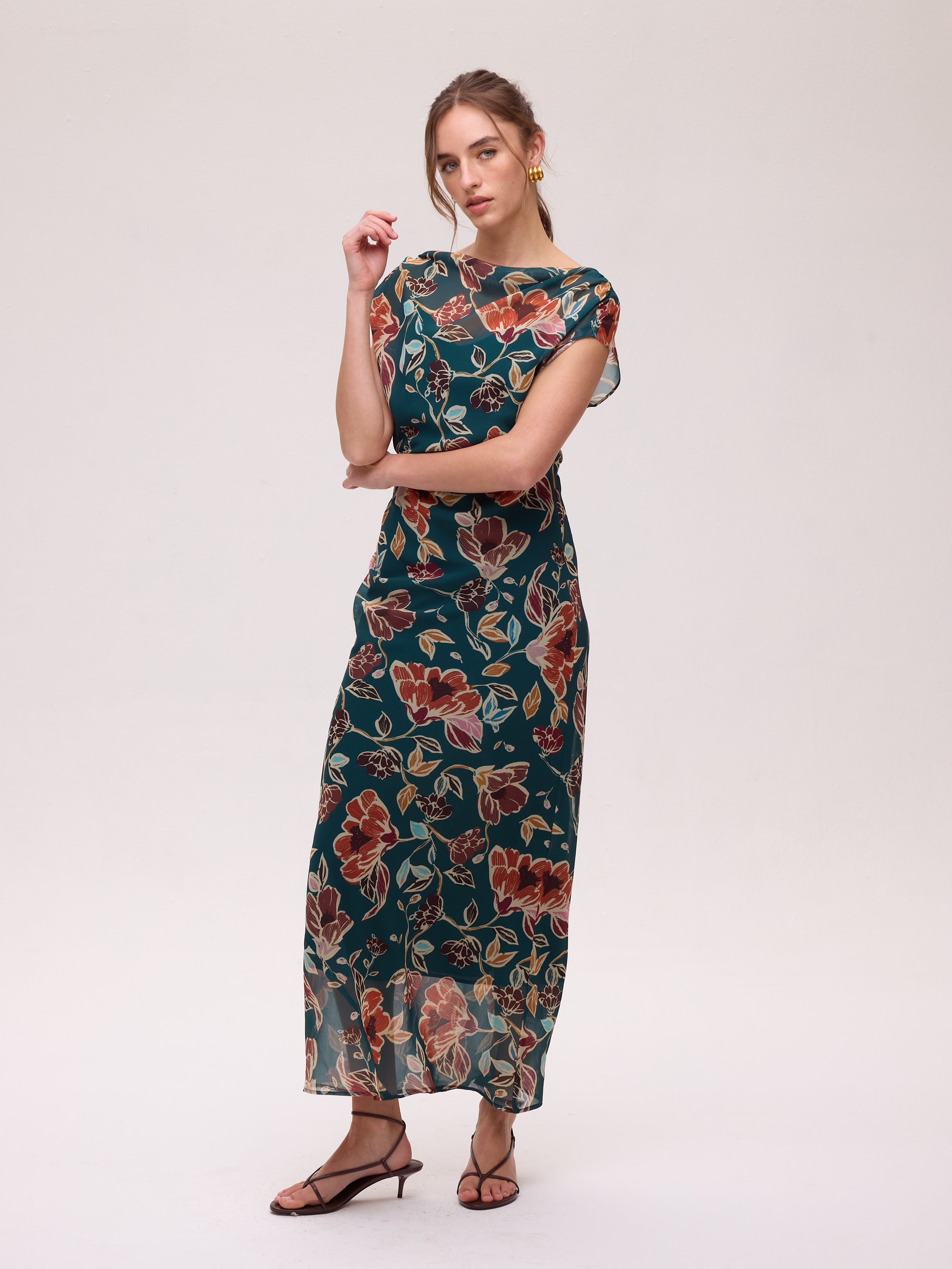 ETOILE FLOWERS - Vestido largo gasa estampado flores
