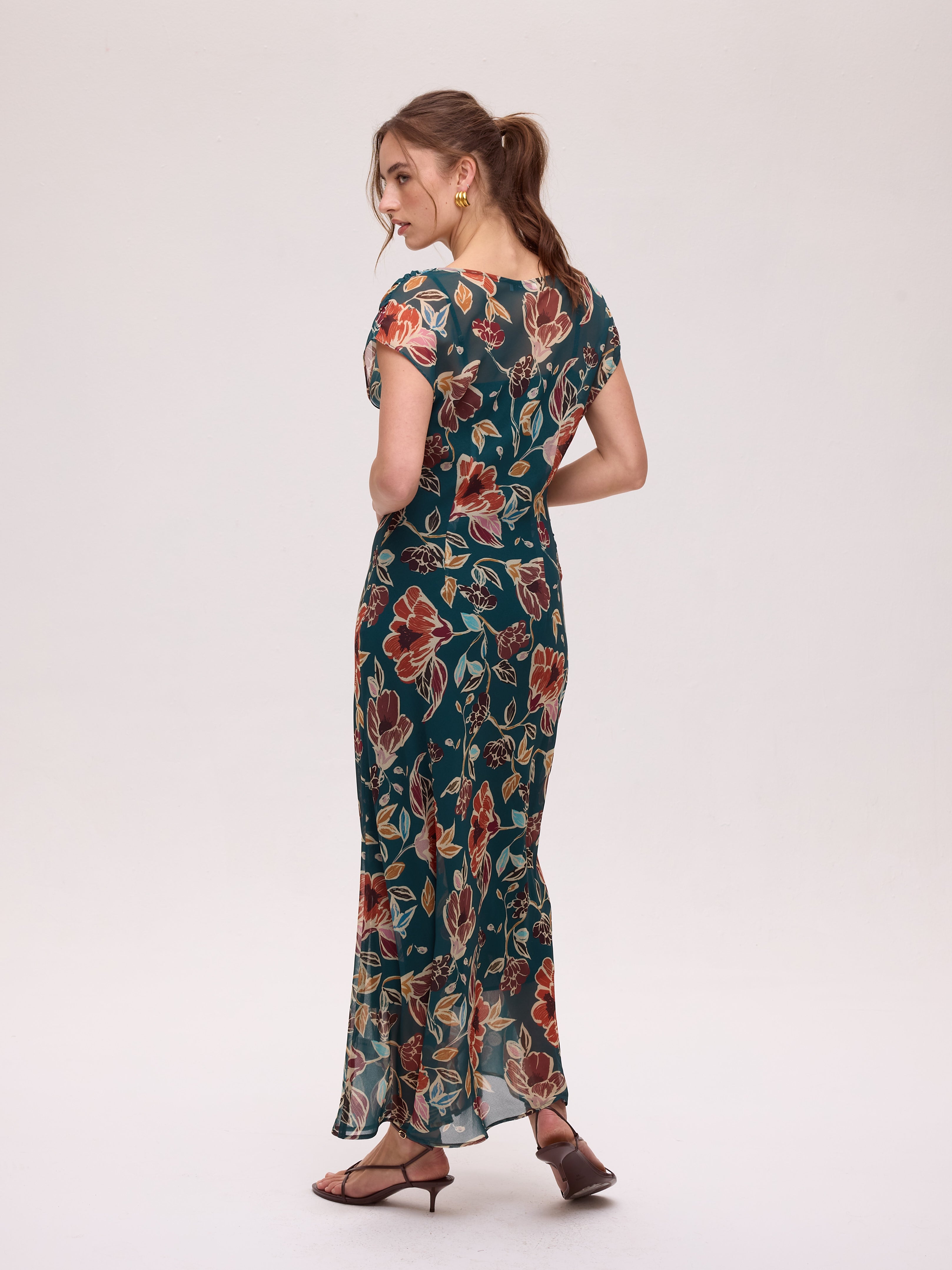 ETOILE FLOWERS - Vestido largo gasa estampado flores