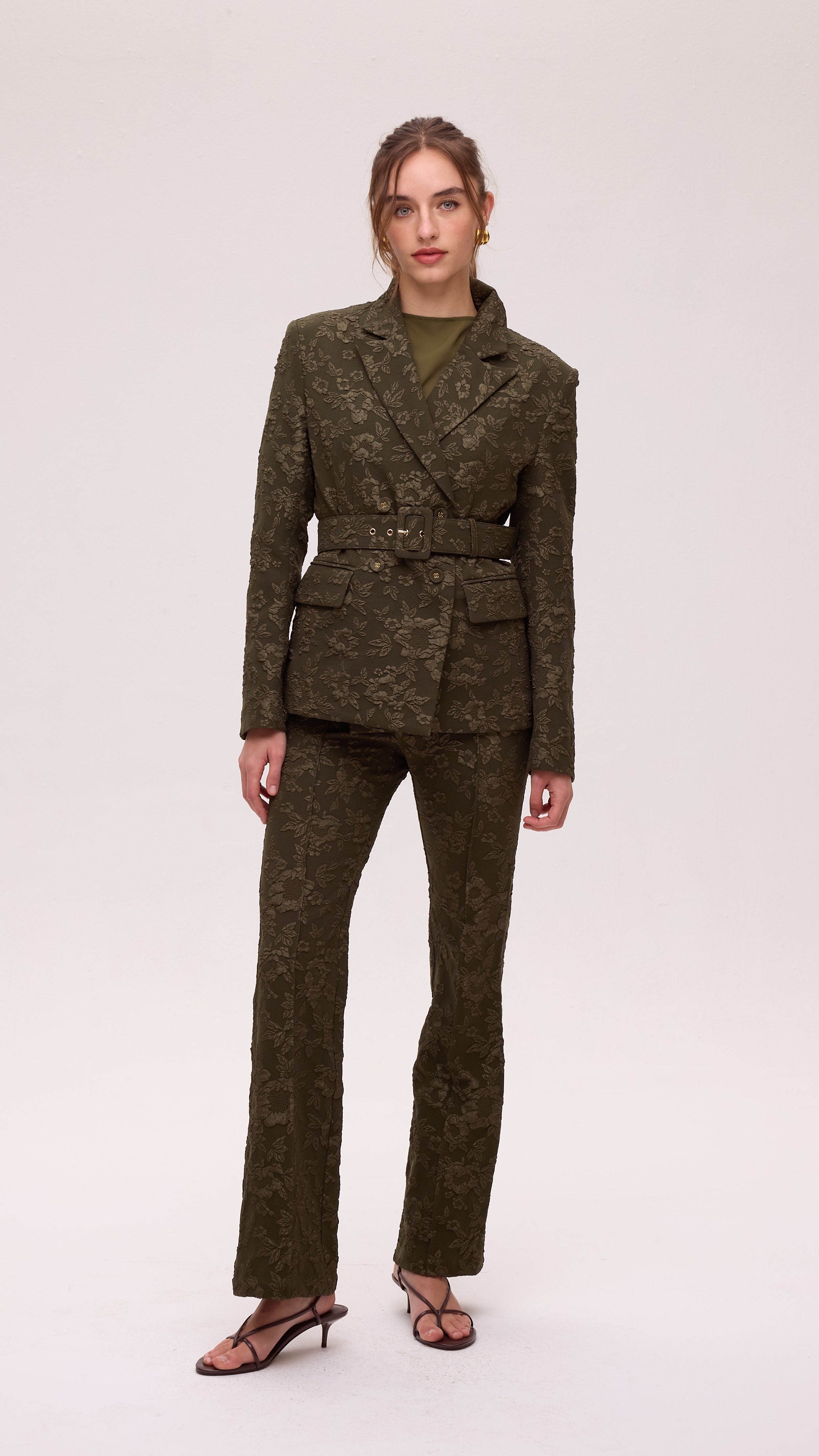 VIENTO GREEN SET - Conjunto americana y pantalón brocado flores