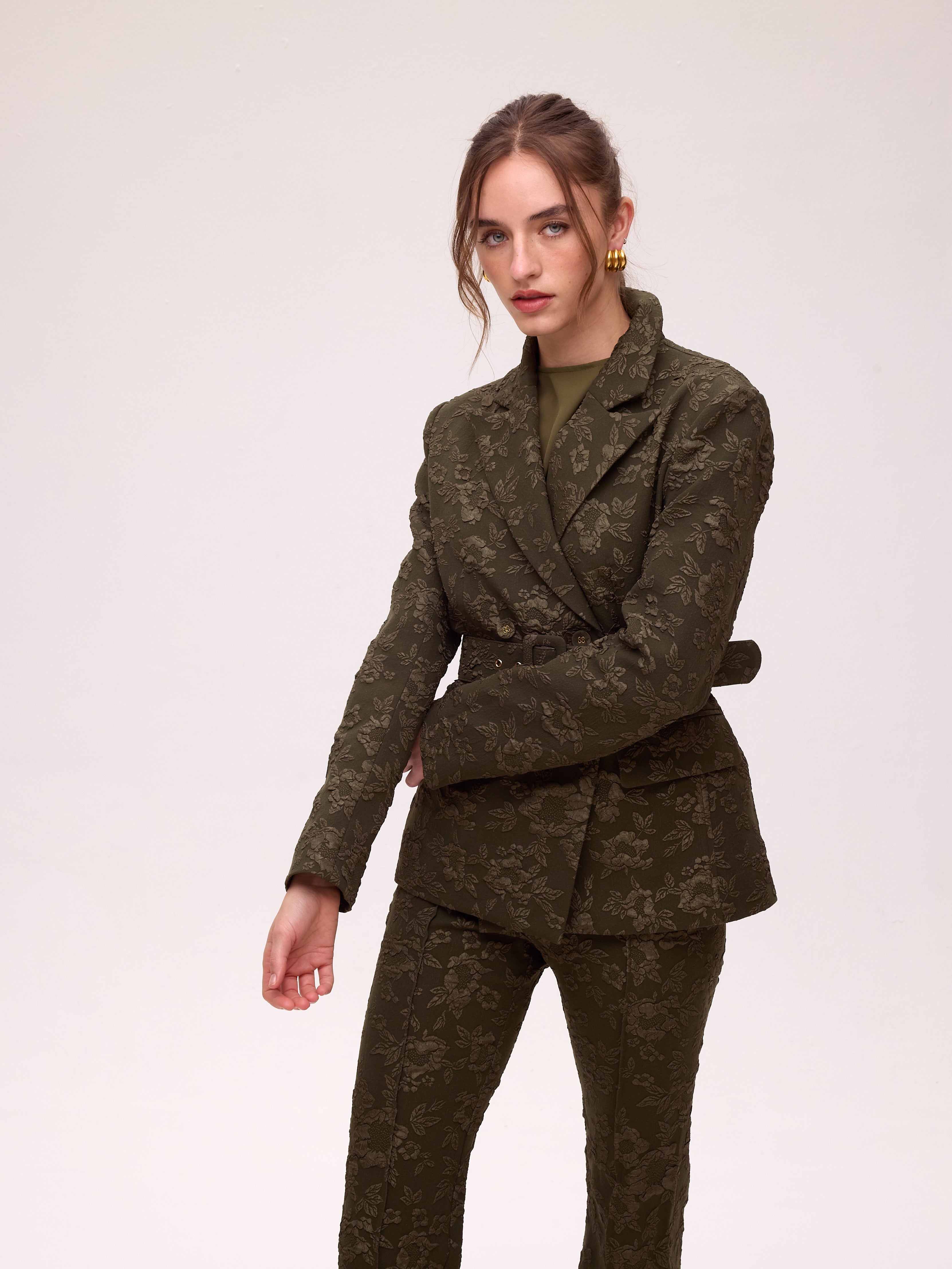 VIENTO GREEN SET - Conjunto americana y pantalón brocado flores