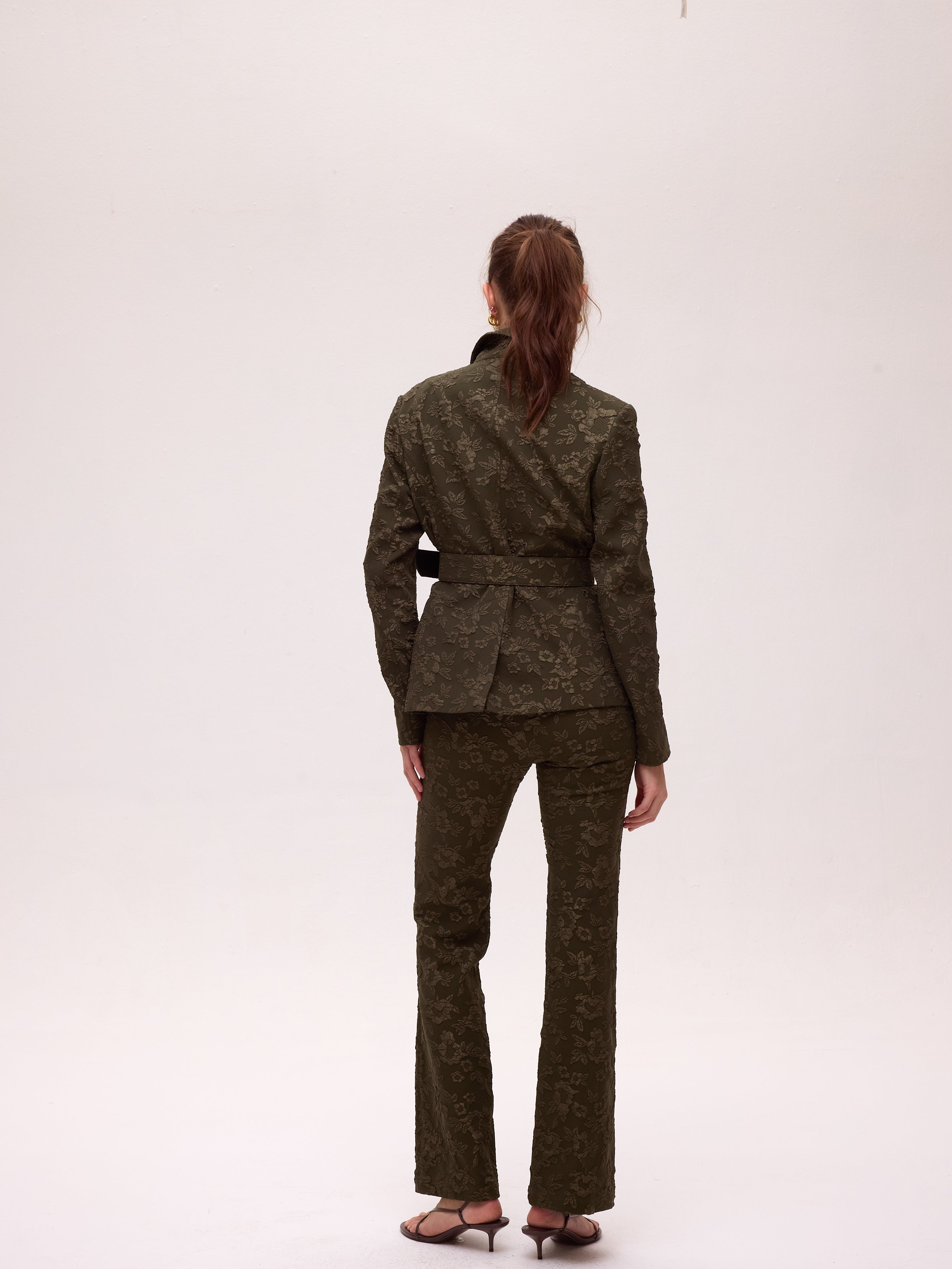 VIENTO GREEN SET - Conjunto americana y pantalón brocado flores