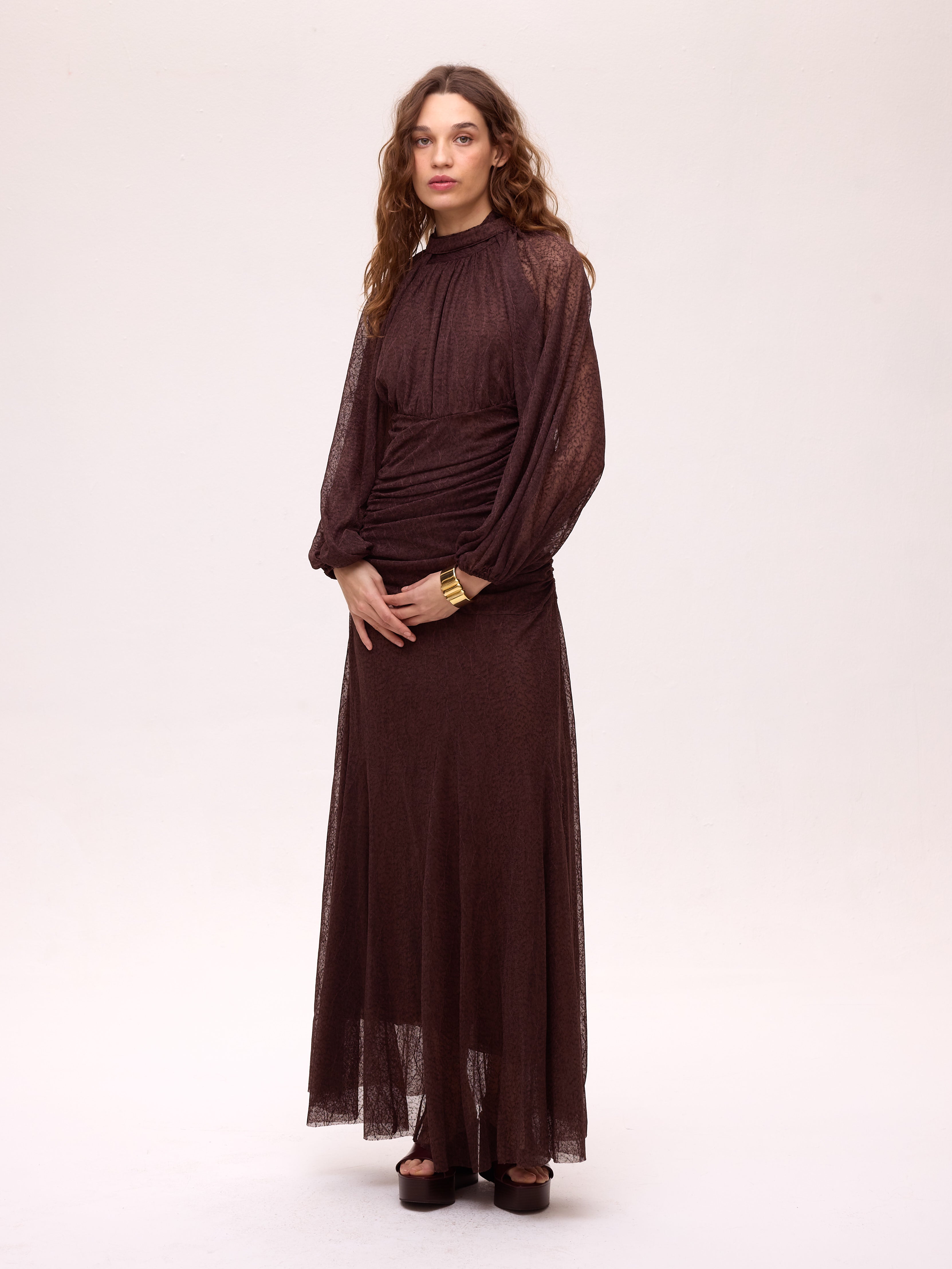 MISTRAL BROWN - Vestido punto halter manga desmontable