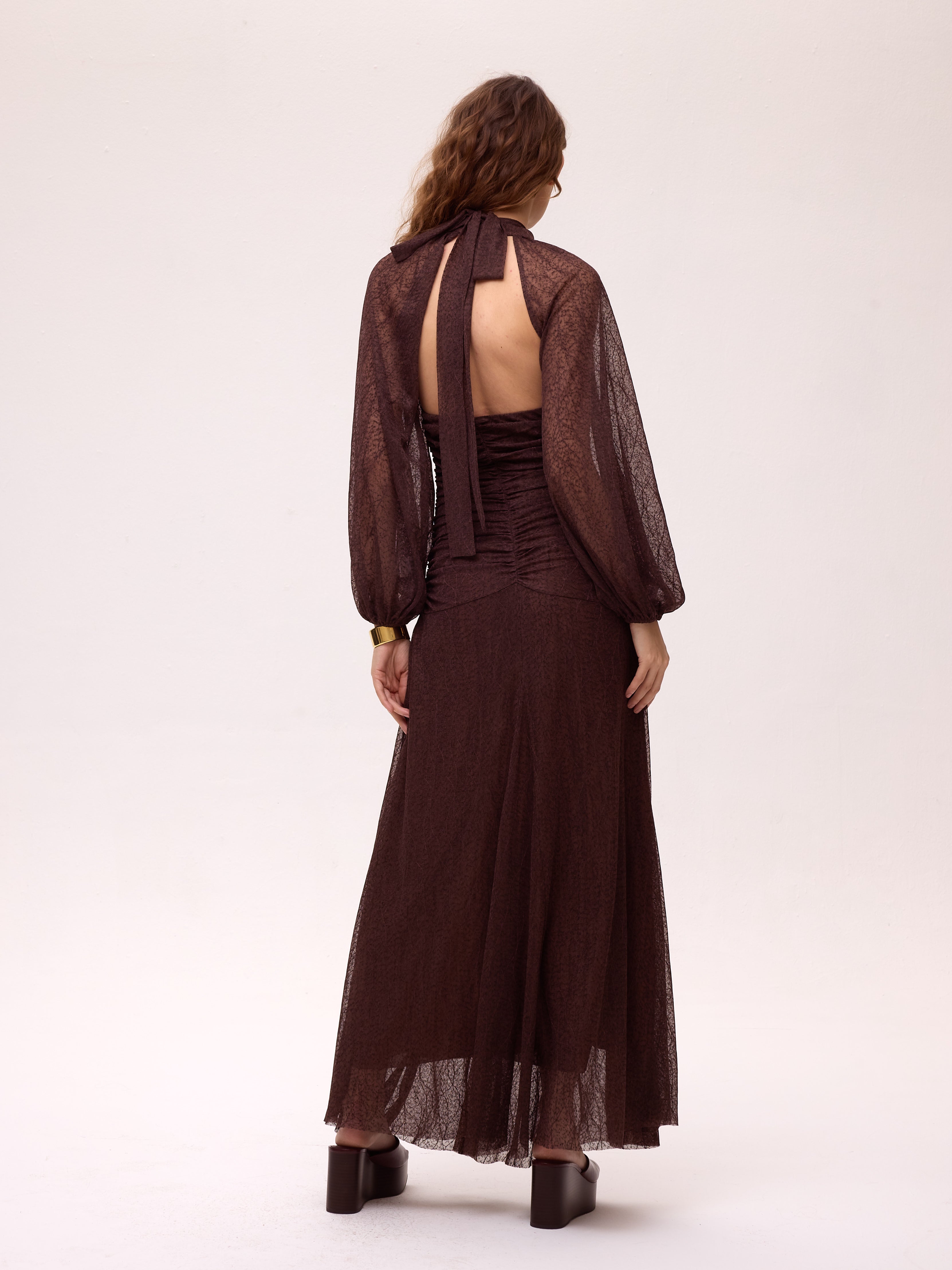 MISTRAL BROWN - Vestido punto halter manga desmontable