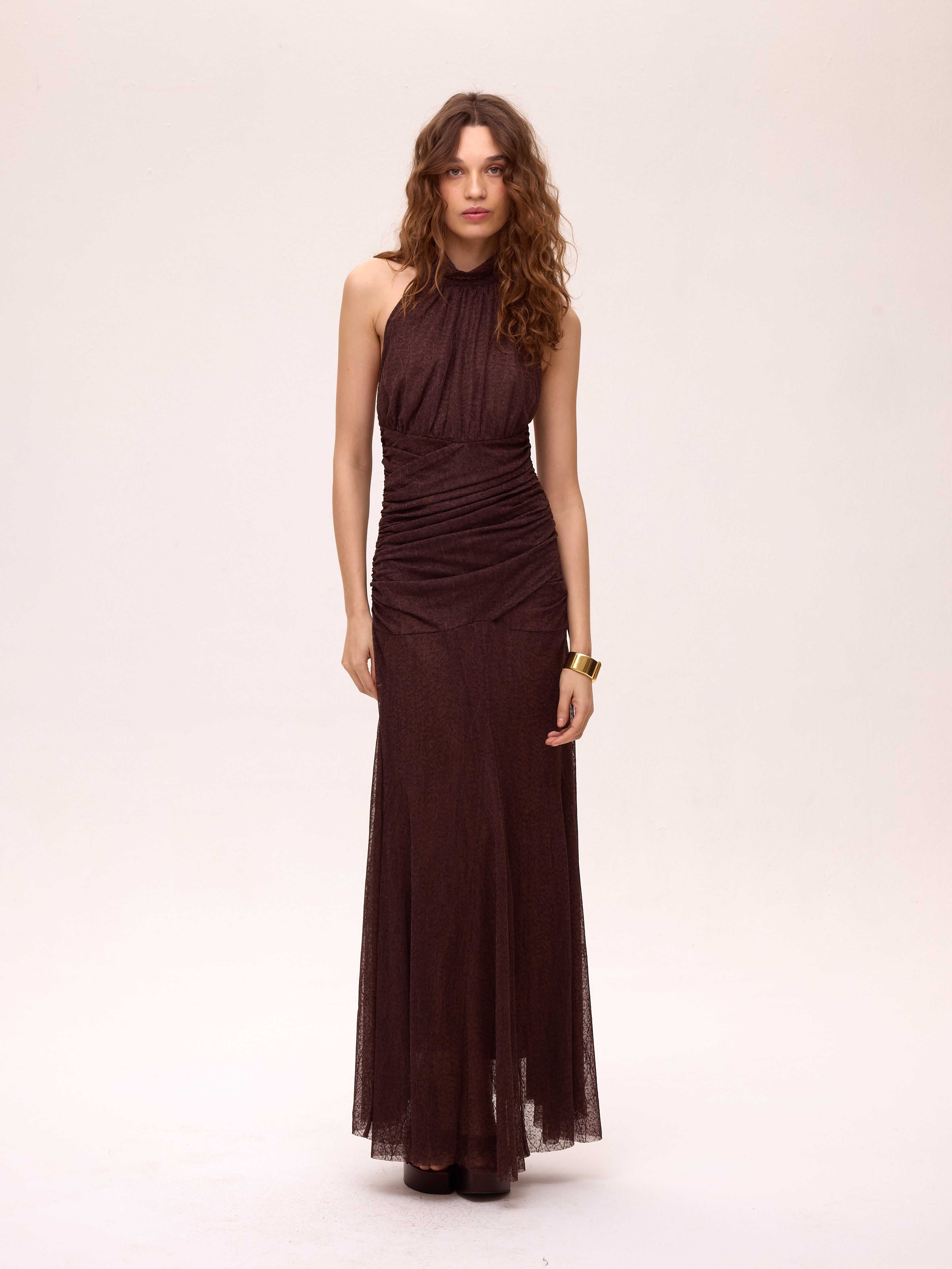 MISTRAL BROWN - Vestido punto halter manga desmontable