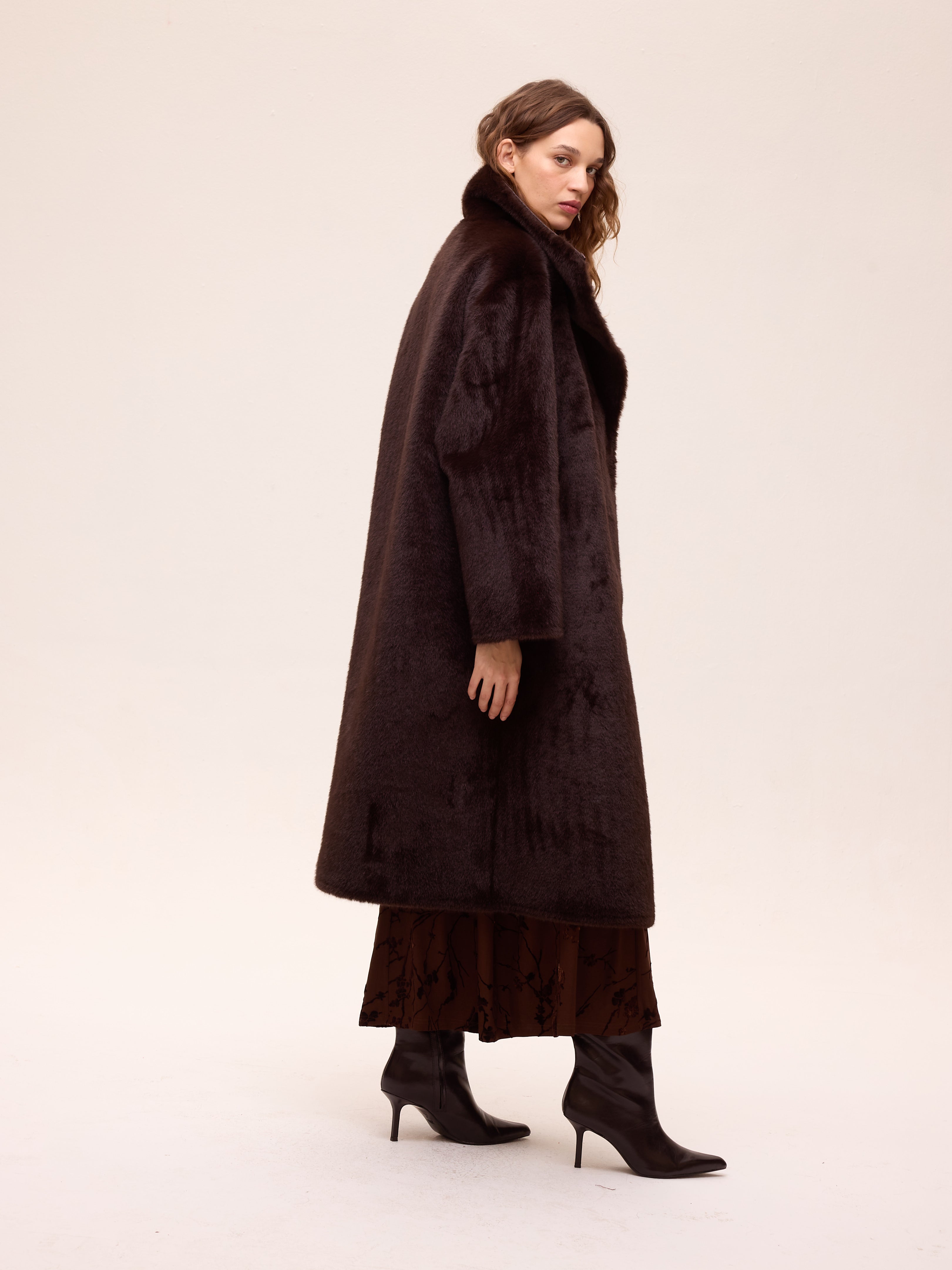 FACTORY LEATHER - Abrigo largo reversible ecopiel - Marrón