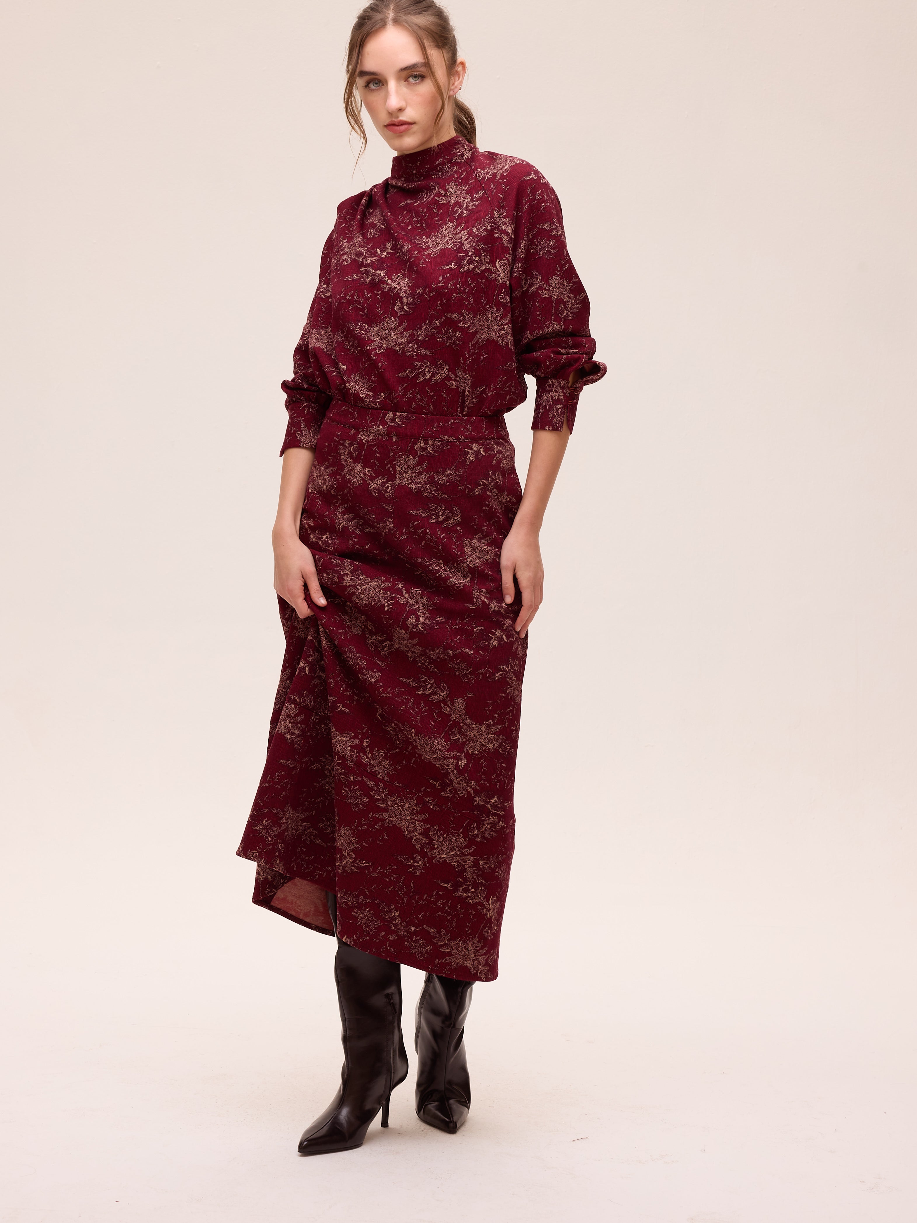 FOG PRINT - Falda midi punto estampado floral